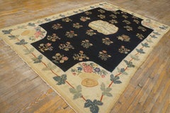 1780s Black Medallion Antique Bessarabian Flat-Weave Carpet 7'3"x11'4" Wool Rug