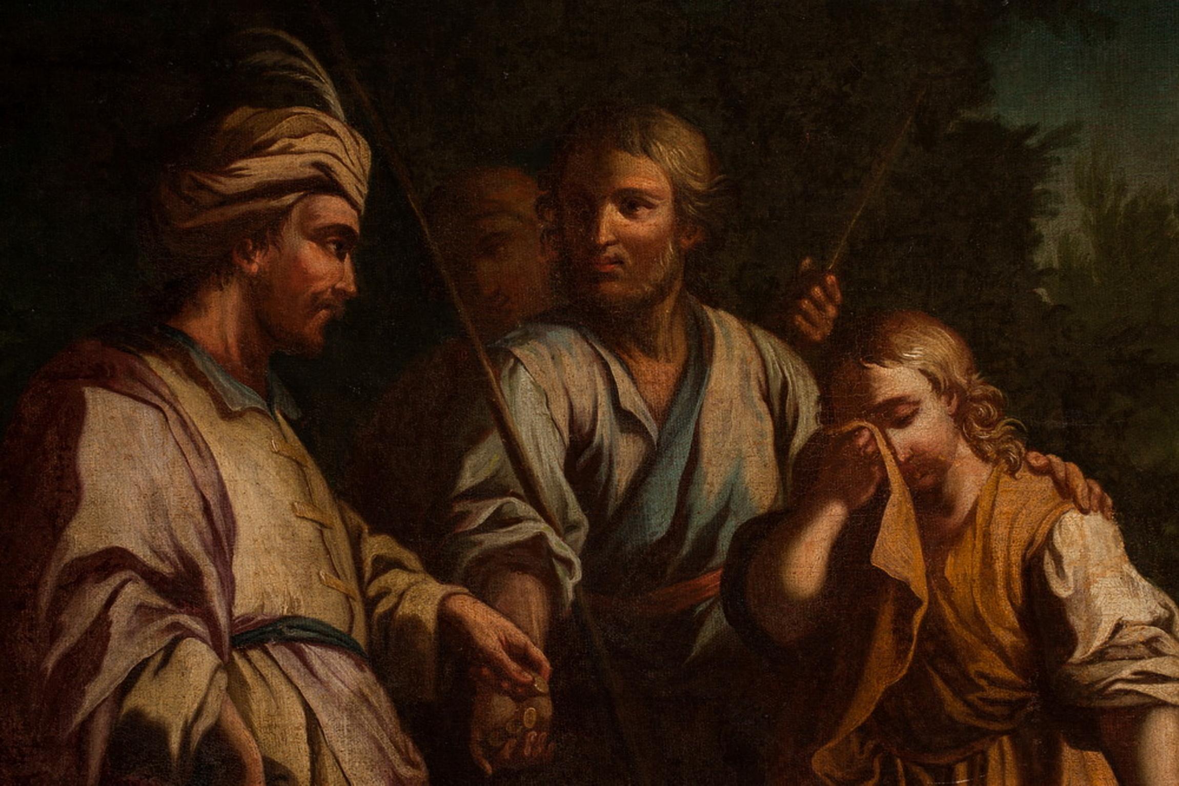 Painting representing scene of Joseph sold as a slave by his brothers. Oil on canvas.
Joseph meaning is an important figure in the Bible's Book of Genesis. Sold into slavery by his jealous brothers, he rose to become vizier, the second most