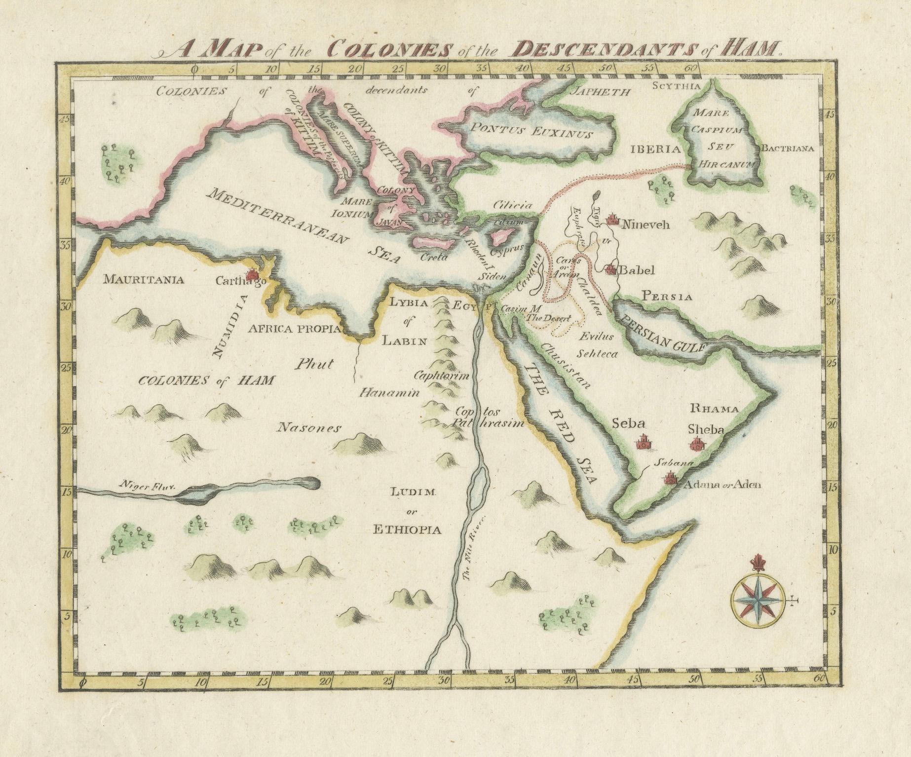 Late 18th Century 18th-Century Biblical Map of the Colonies of Ham: Africa, Middle East and Beyond For Sale