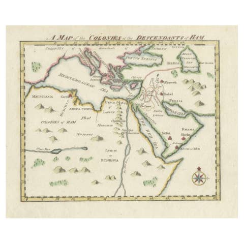 18th-Century Biblical Map of the Colonies of Ham: Africa, Middle East and Beyond