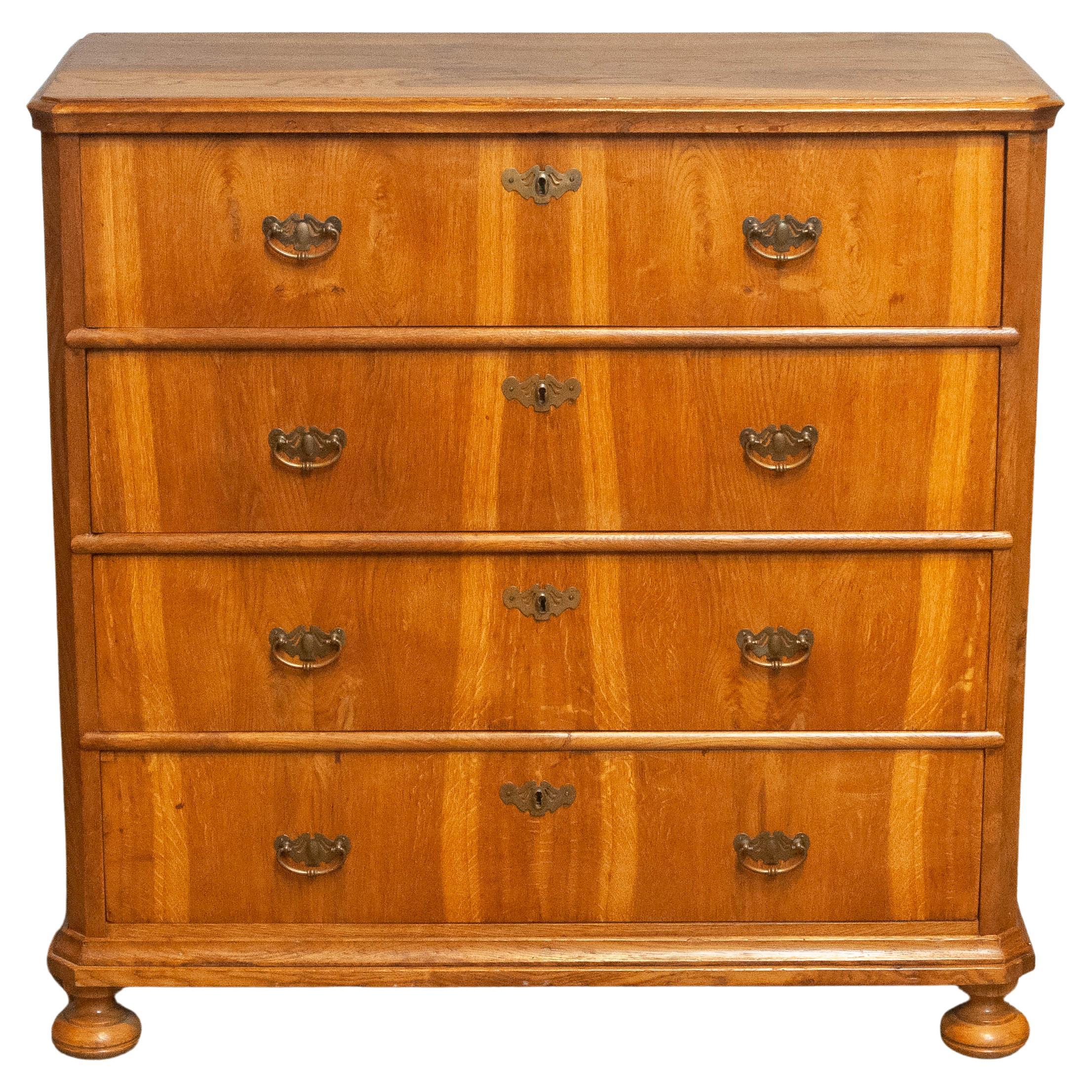 18th Century Biedermeier Commode / Drawer Cabinet with Book Matching Oak Drawers For Sale