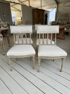 18th Century Big Swedish Rococo Reeded Dining Chairs in New Upholstery