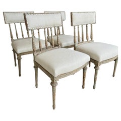 18th Century Big Swedish Rococo Reeded Dining Chairs in New Upholstery