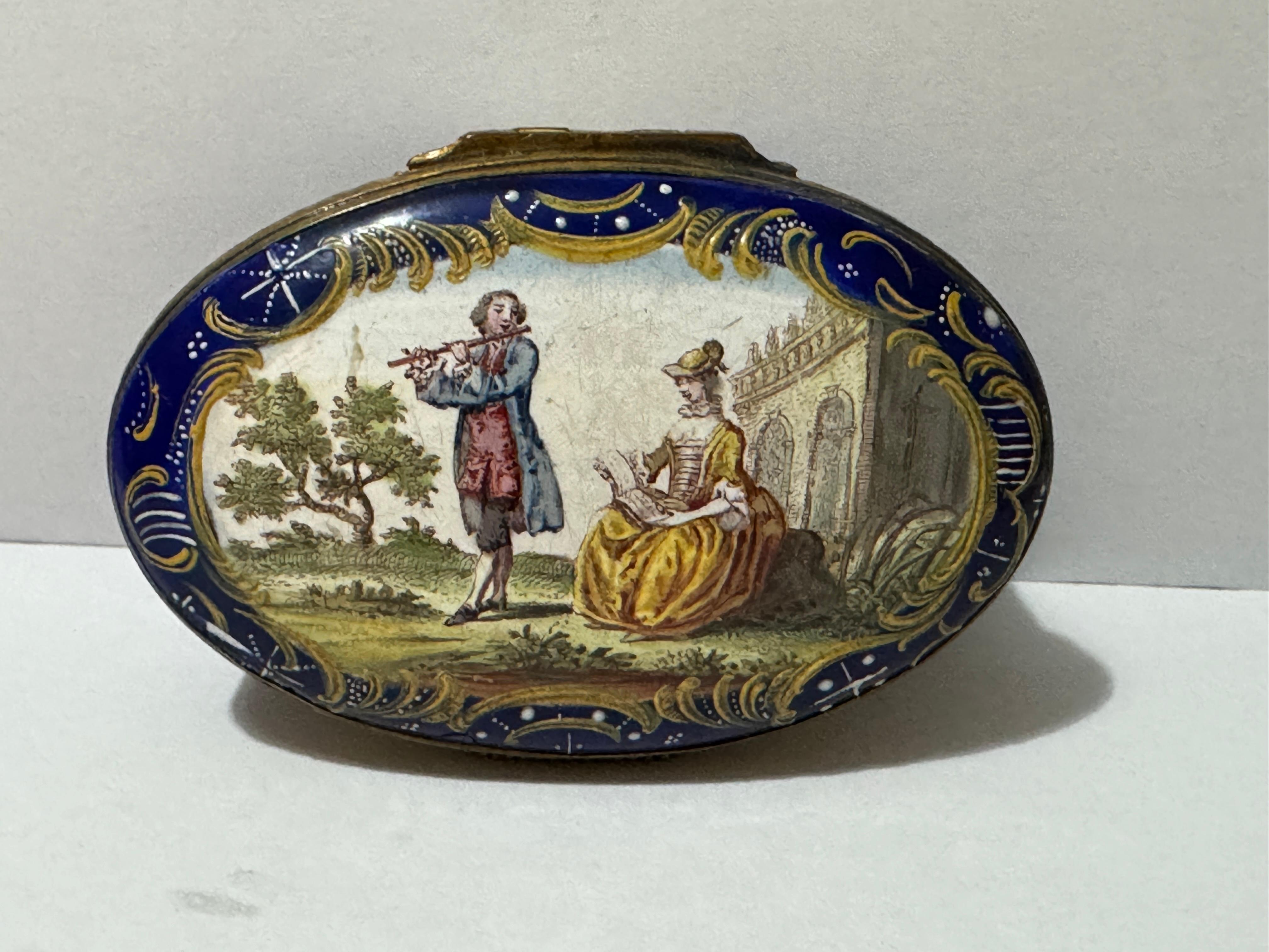 18th Century Bilston Enamel Oval Patch / Snuff Box Circa 1780 For Sale 3