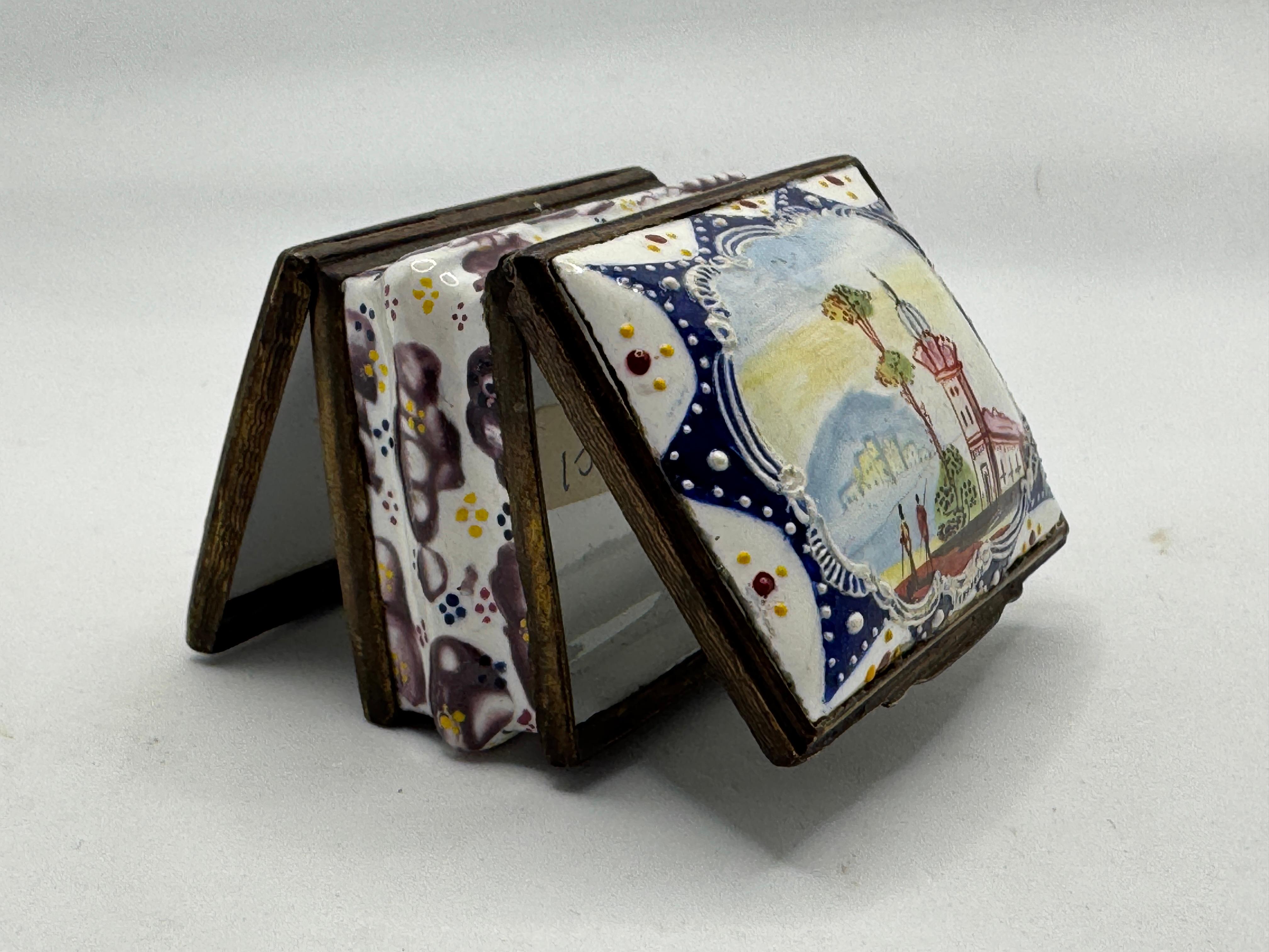 Enameled 18th Century Bilston Enamel Patch / Snuff Box - Double Hinged For Sale