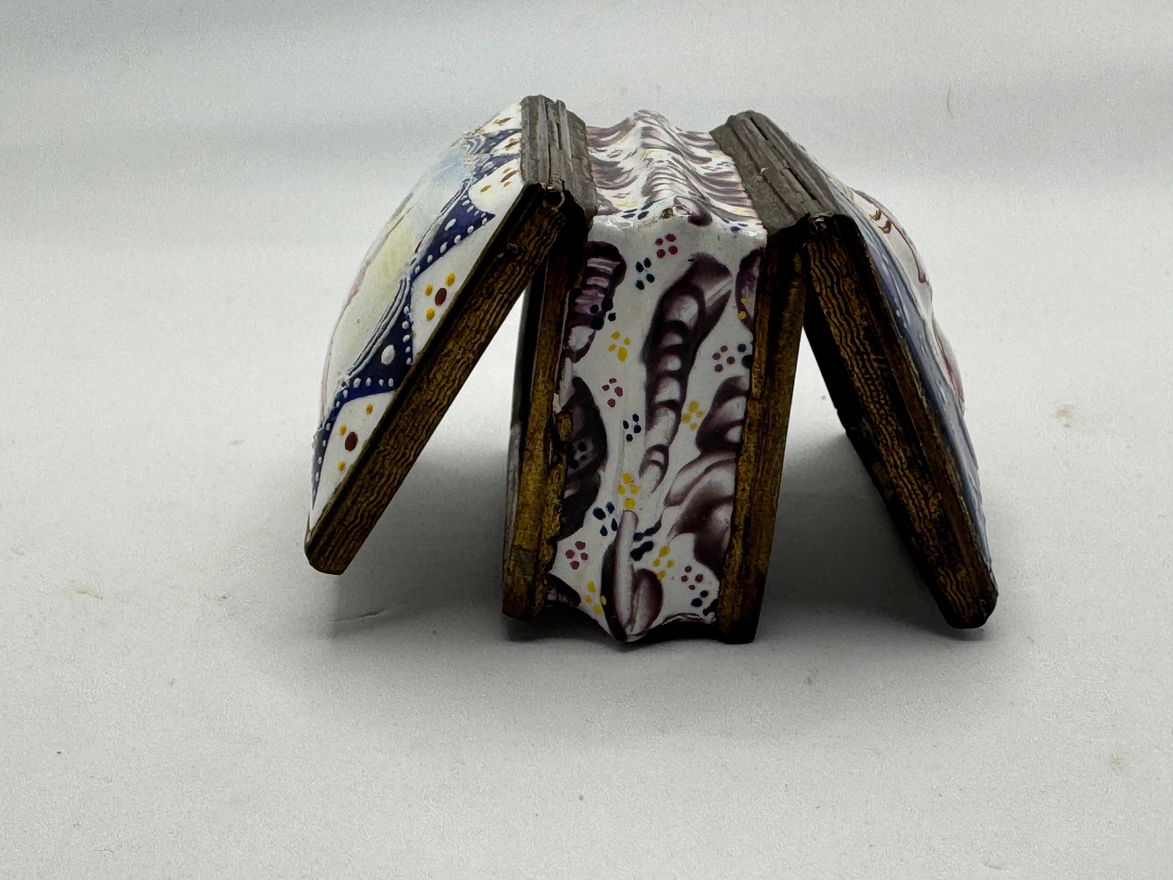 Bronze 18th Century Bilston Enamel Patch / Snuff Box - Double Hinged For Sale