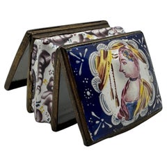 Caja de rapé / parche de esmalte Bilston del siglo XVIII - Doble bisagra