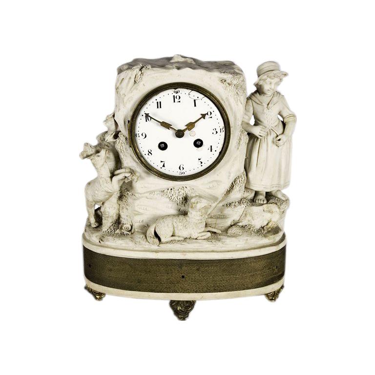 18th Century Biscuit & Ormolu Mounted Clock For Sale