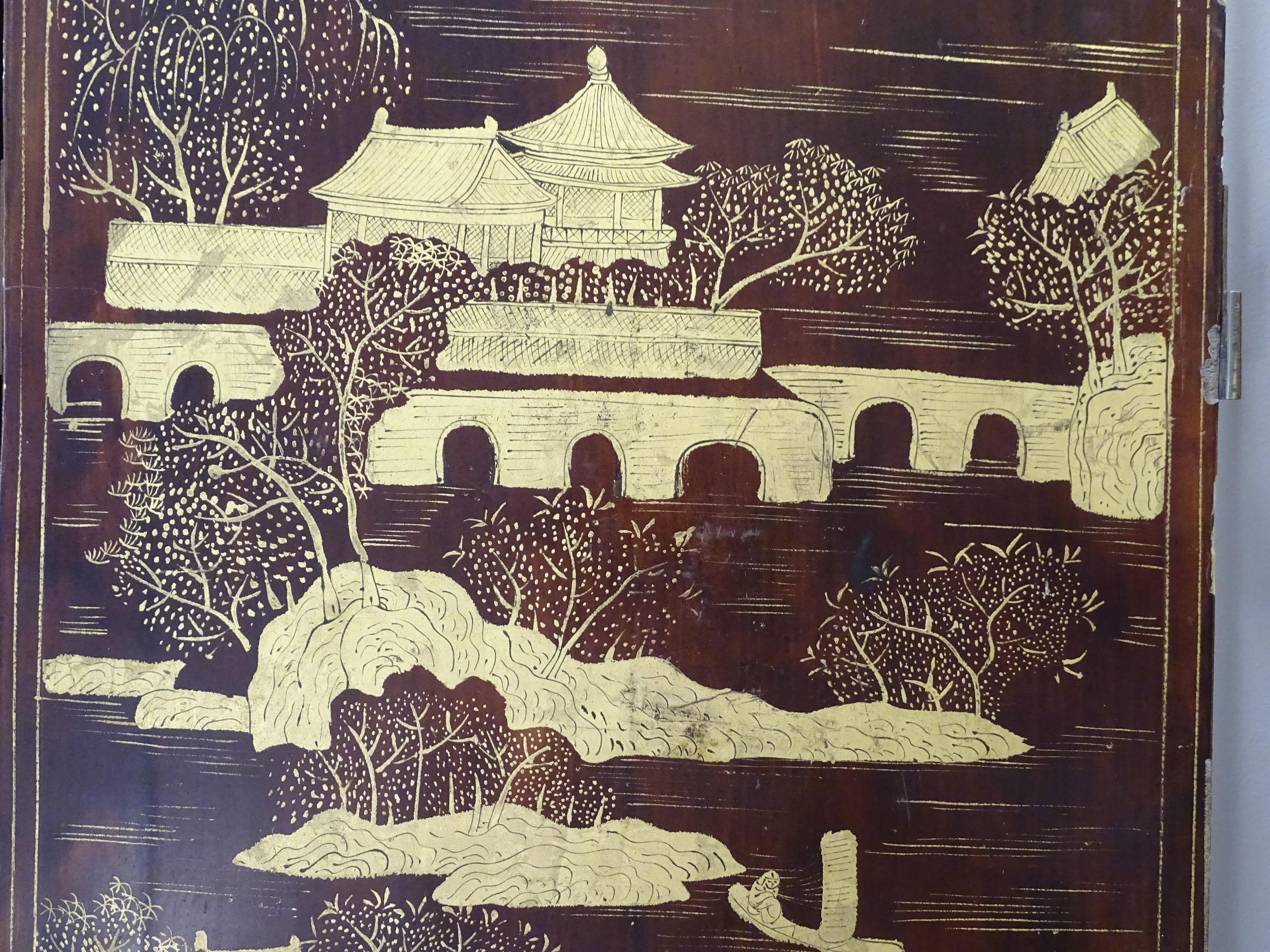 18th Century Black and Gold Coromandel Screen with 4 Sheets 6