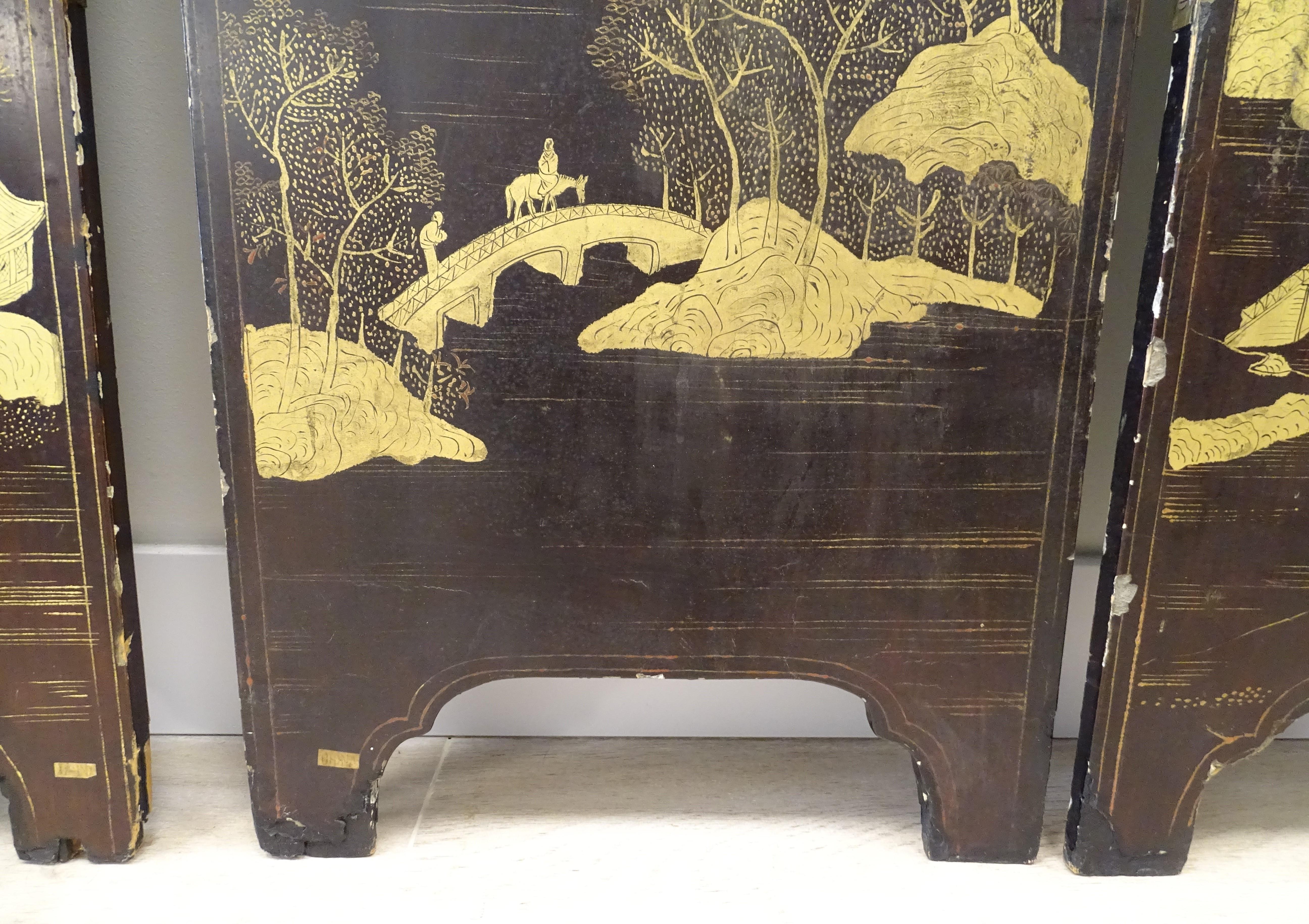 18th Century Black and Gold Coromandel Screen with 4 Sheets 10