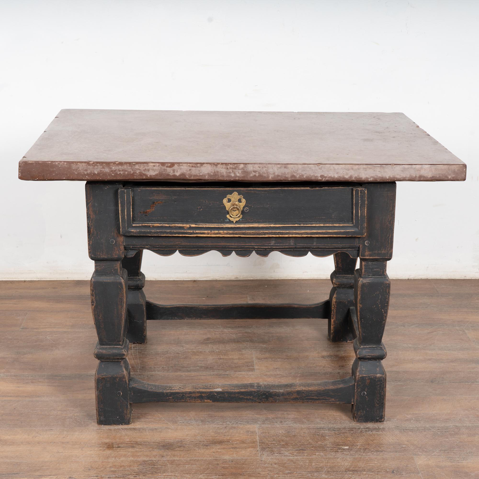 18th Century Black Baroque Stone Top Table from Sweden In Fair Condition For Sale In Round Top, TX
