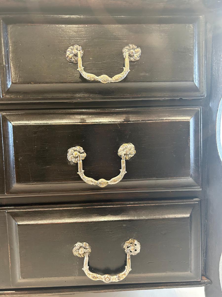French 18th Century Black Chest with Silver Pulls