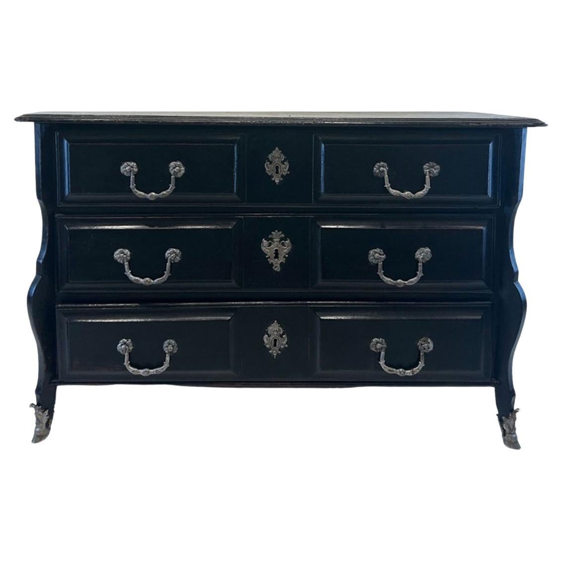 18th Century Black Chest with Silver Pulls
