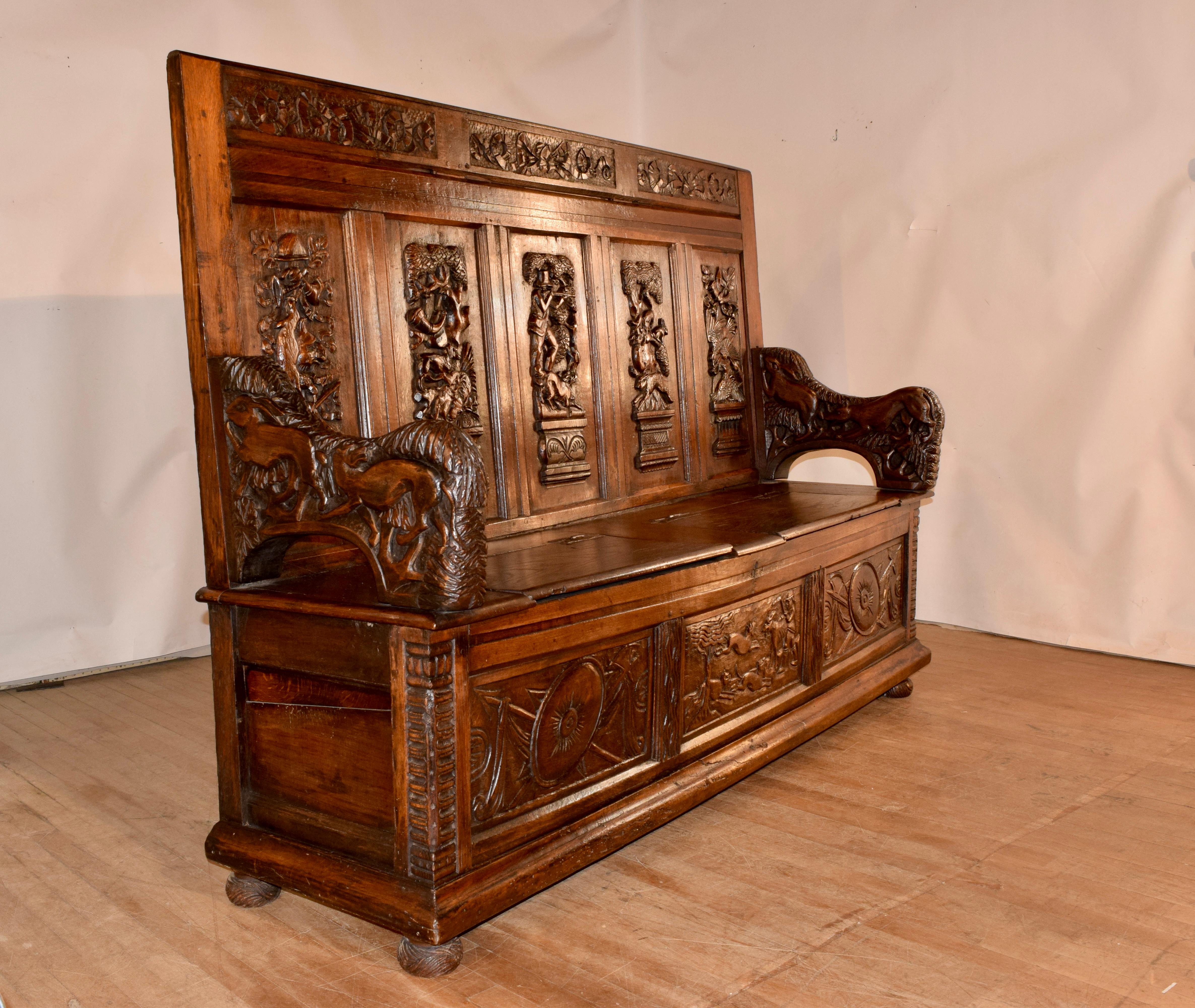 18th Century Black Forest Carved Bench 4