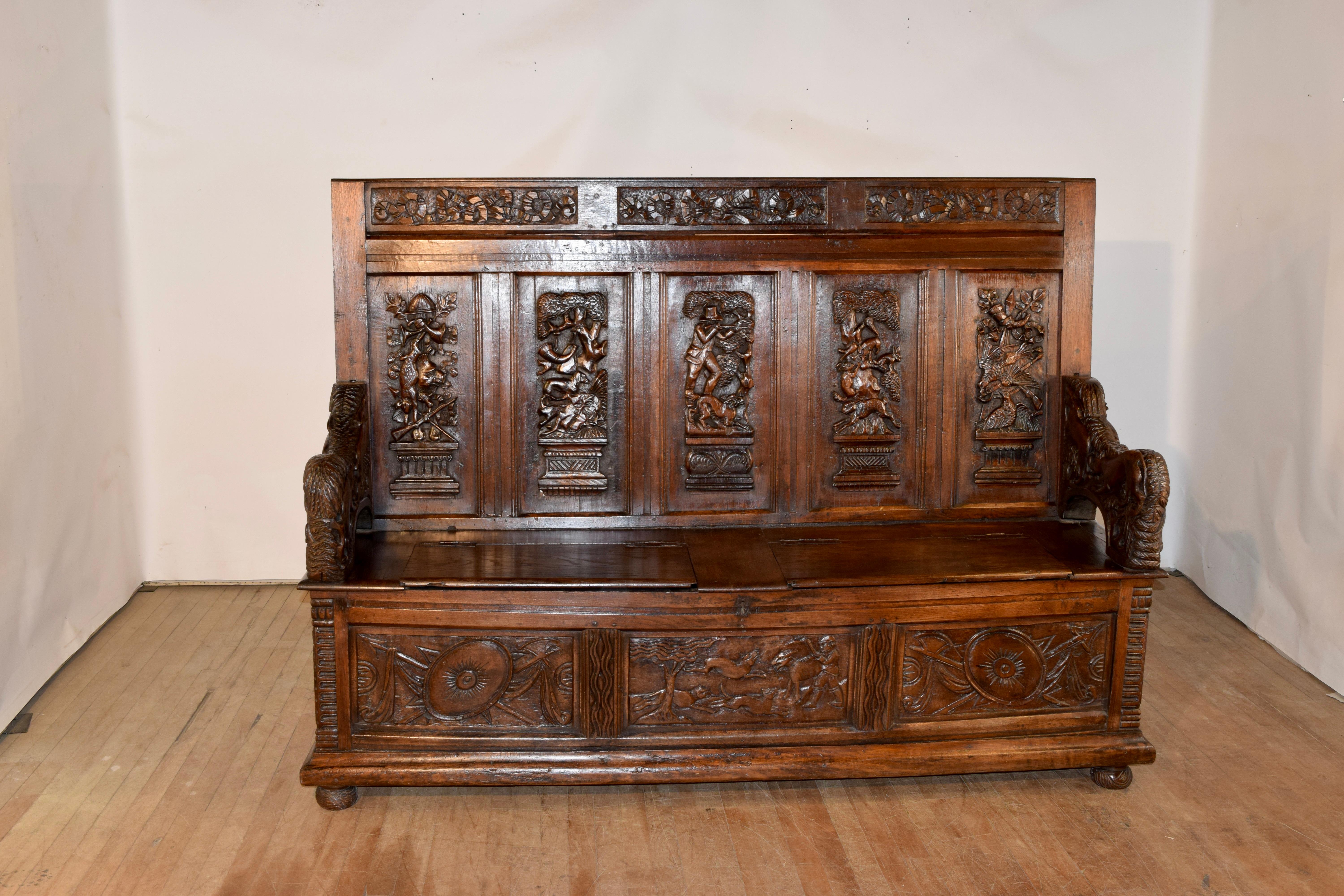 German 18th Century Black Forest Carved Bench