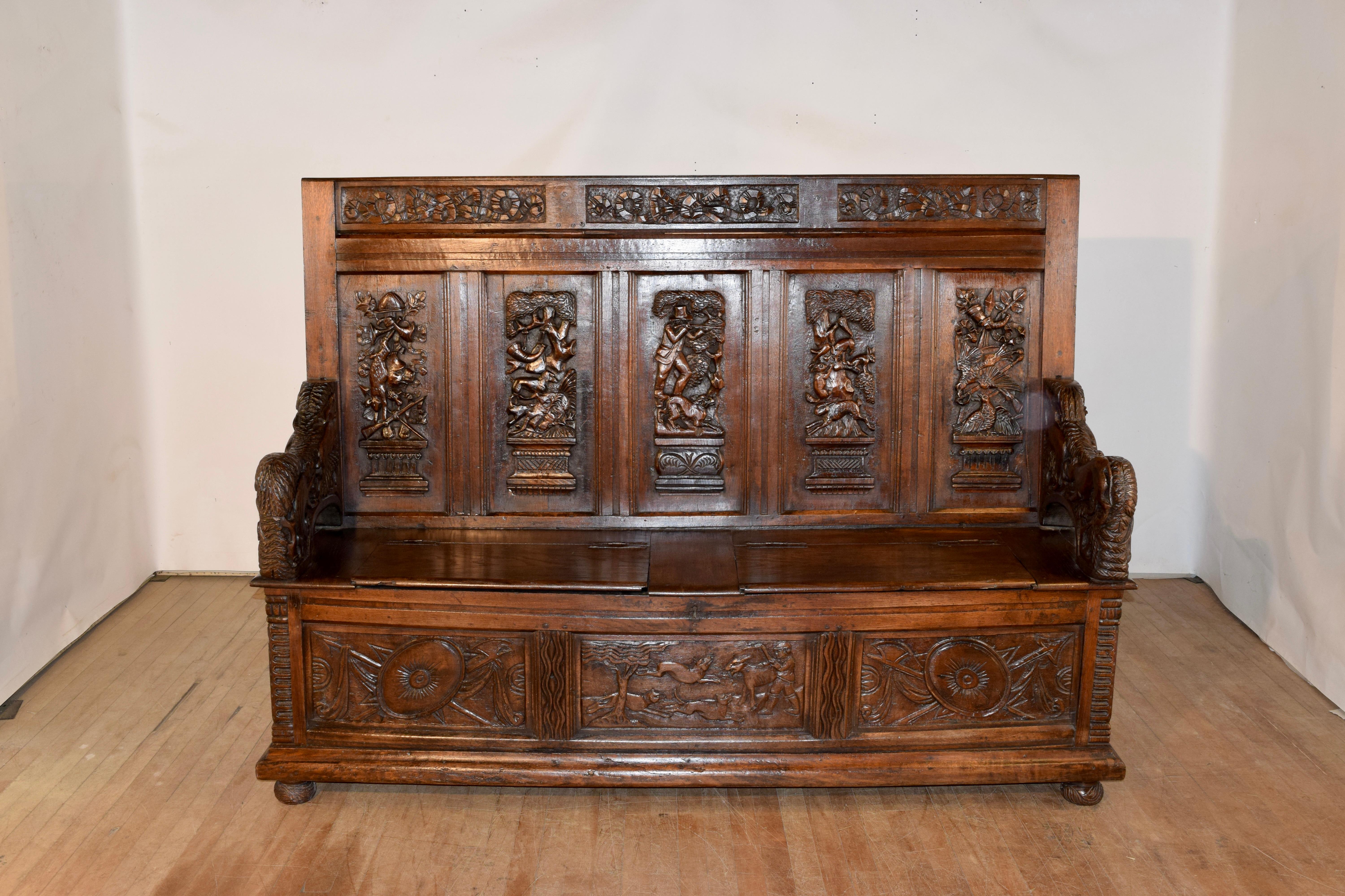 Hand-Carved 18th Century Black Forest Carved Bench