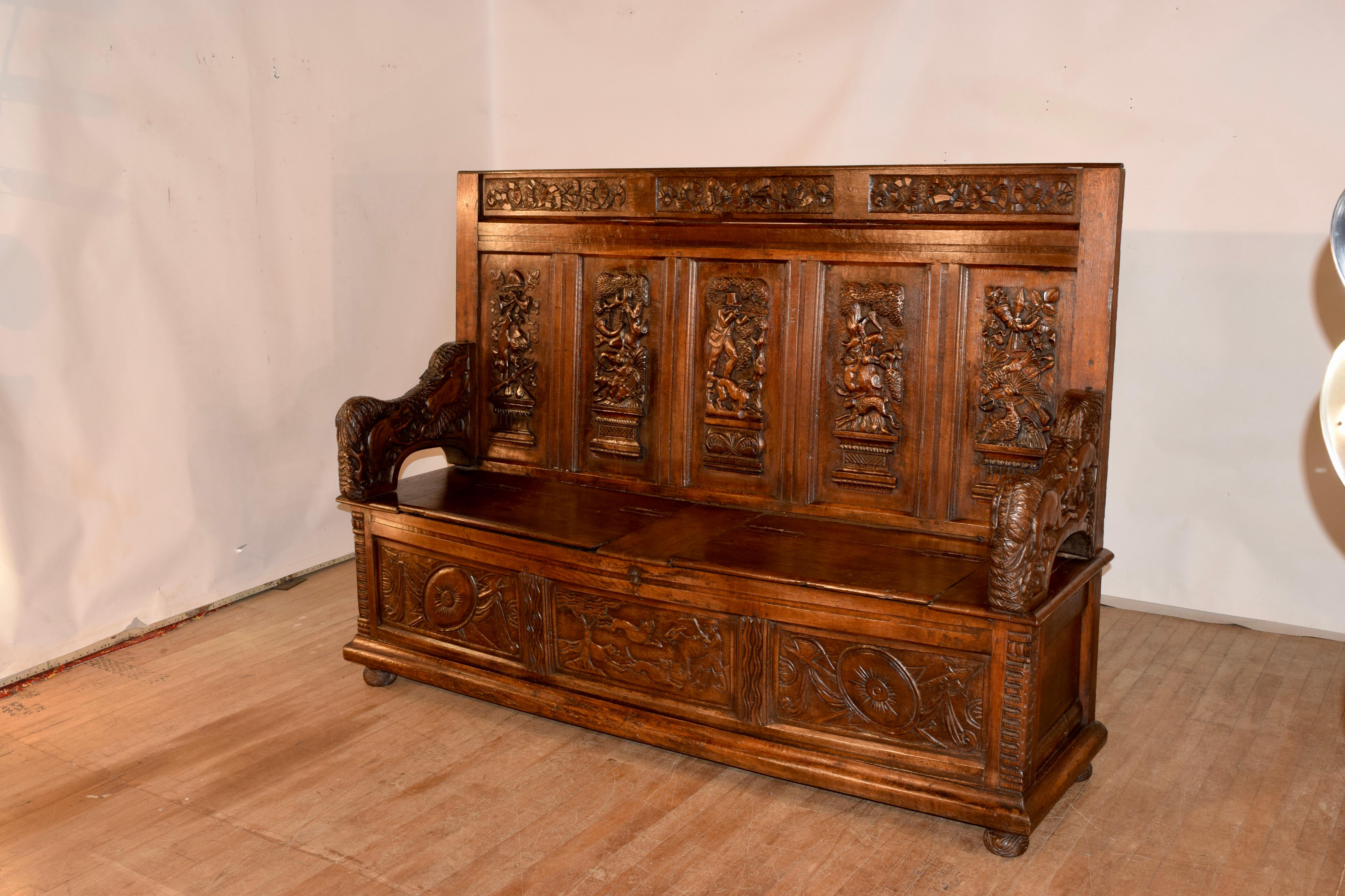 Oak 18th Century Black Forest Carved Bench