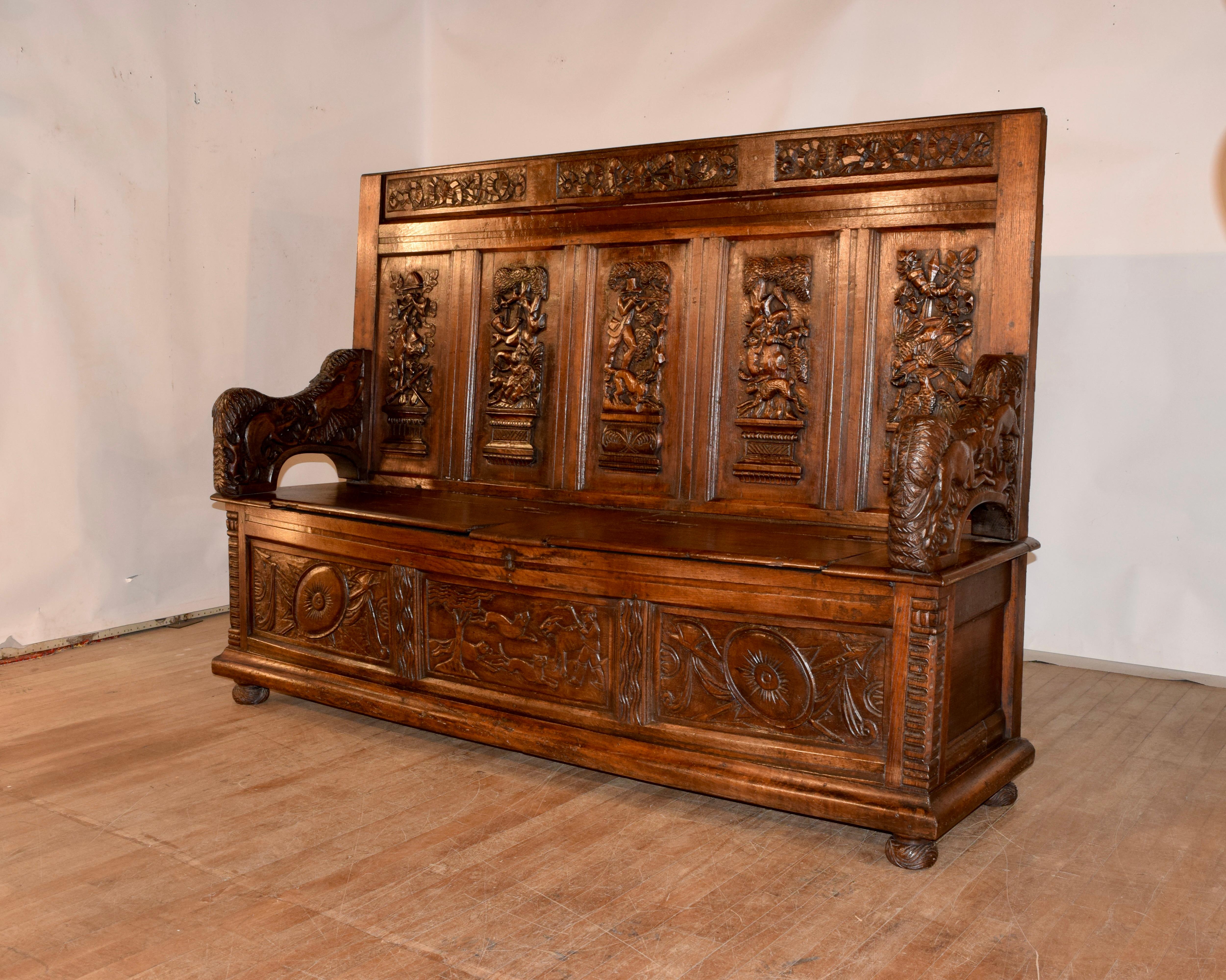 18th Century Black Forest Carved Bench 1