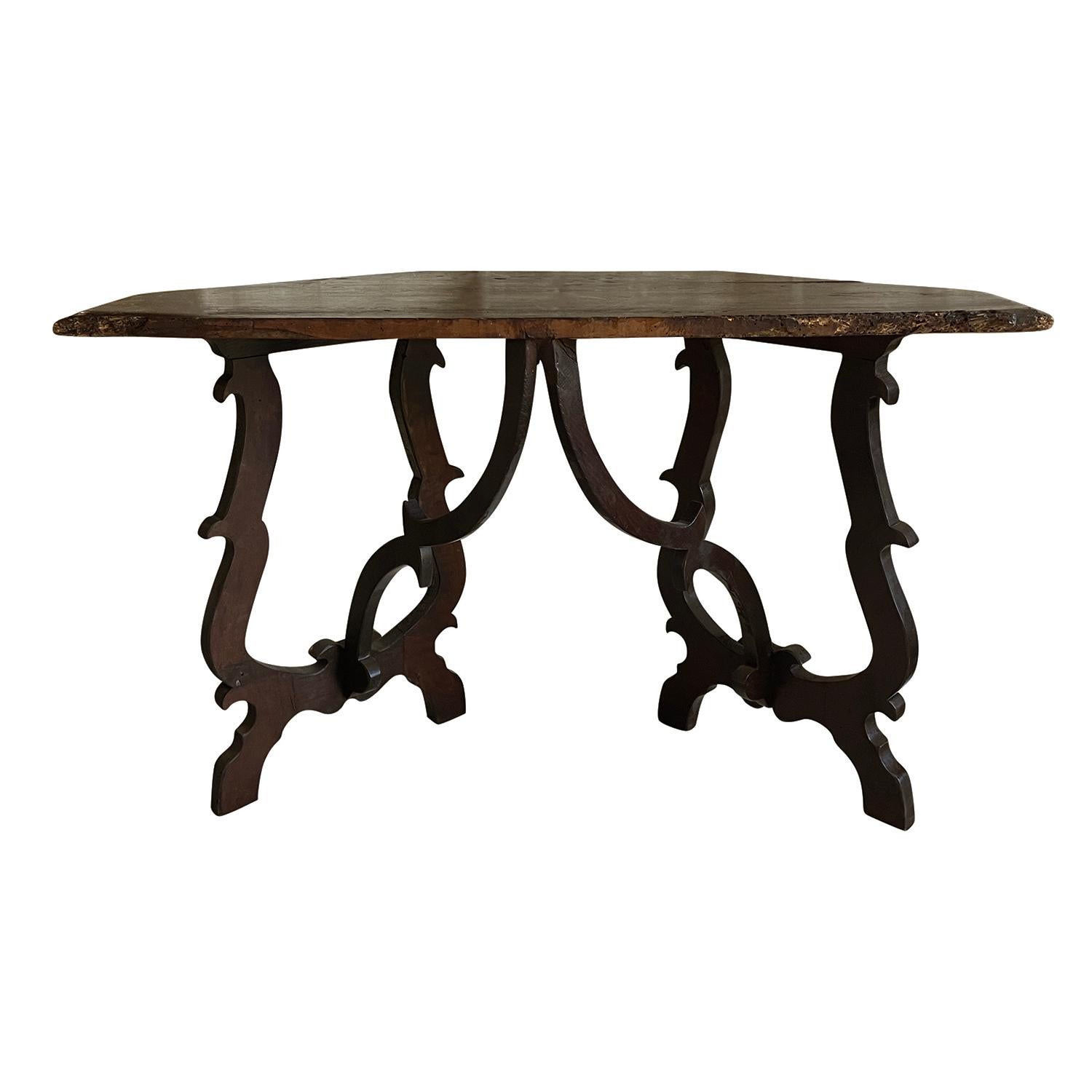 18th Century Black Italian Pair of Antique Walnut Baroque Console, End Tables For Sale 2