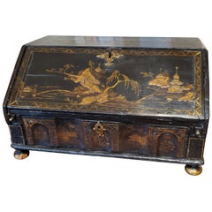 18th Century Black Lacquer Chinoiserie Decoration Chinese Export Writing Desk
