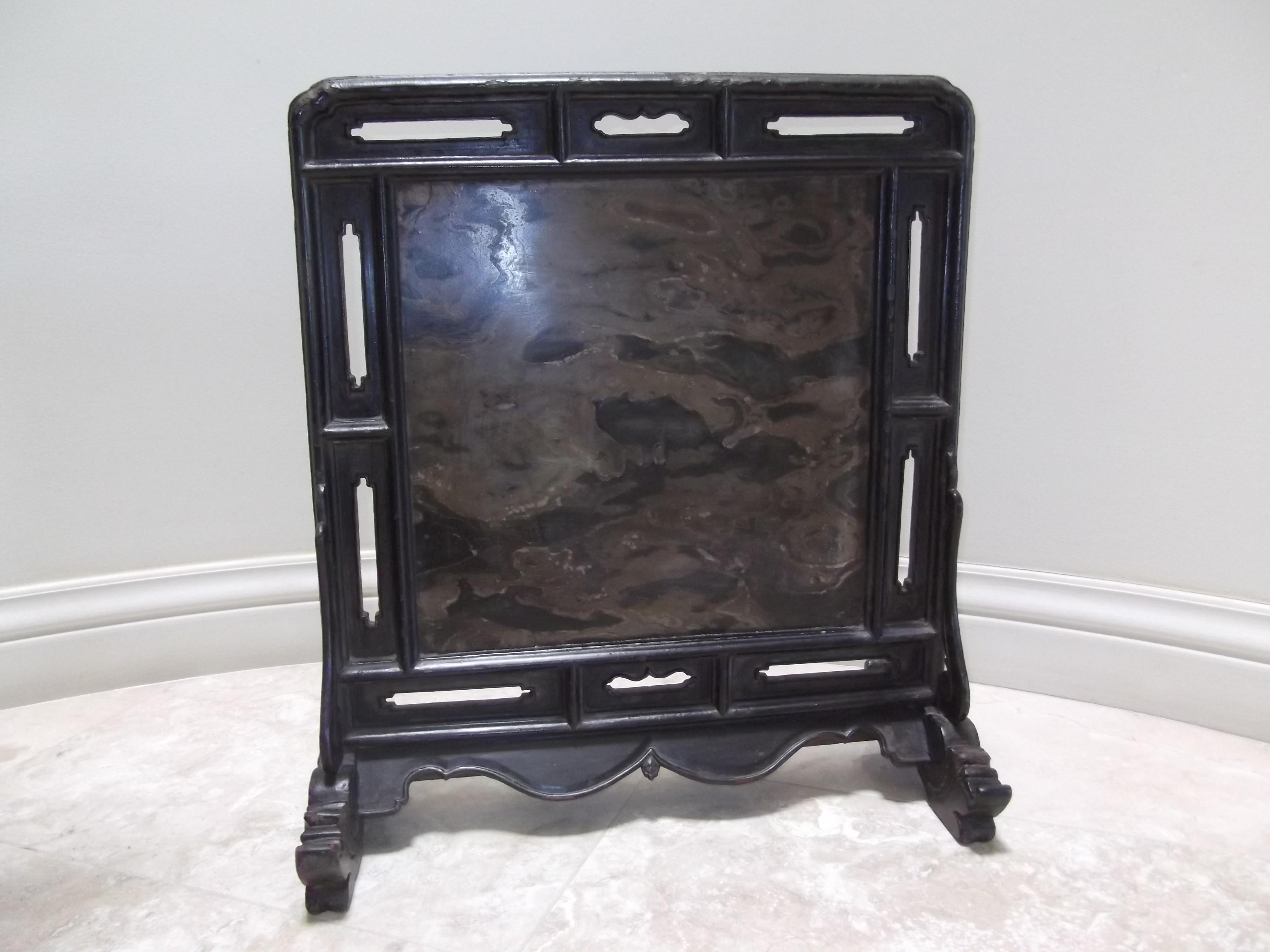 Chinese 18th Century Black Lacquer Screen For Sale