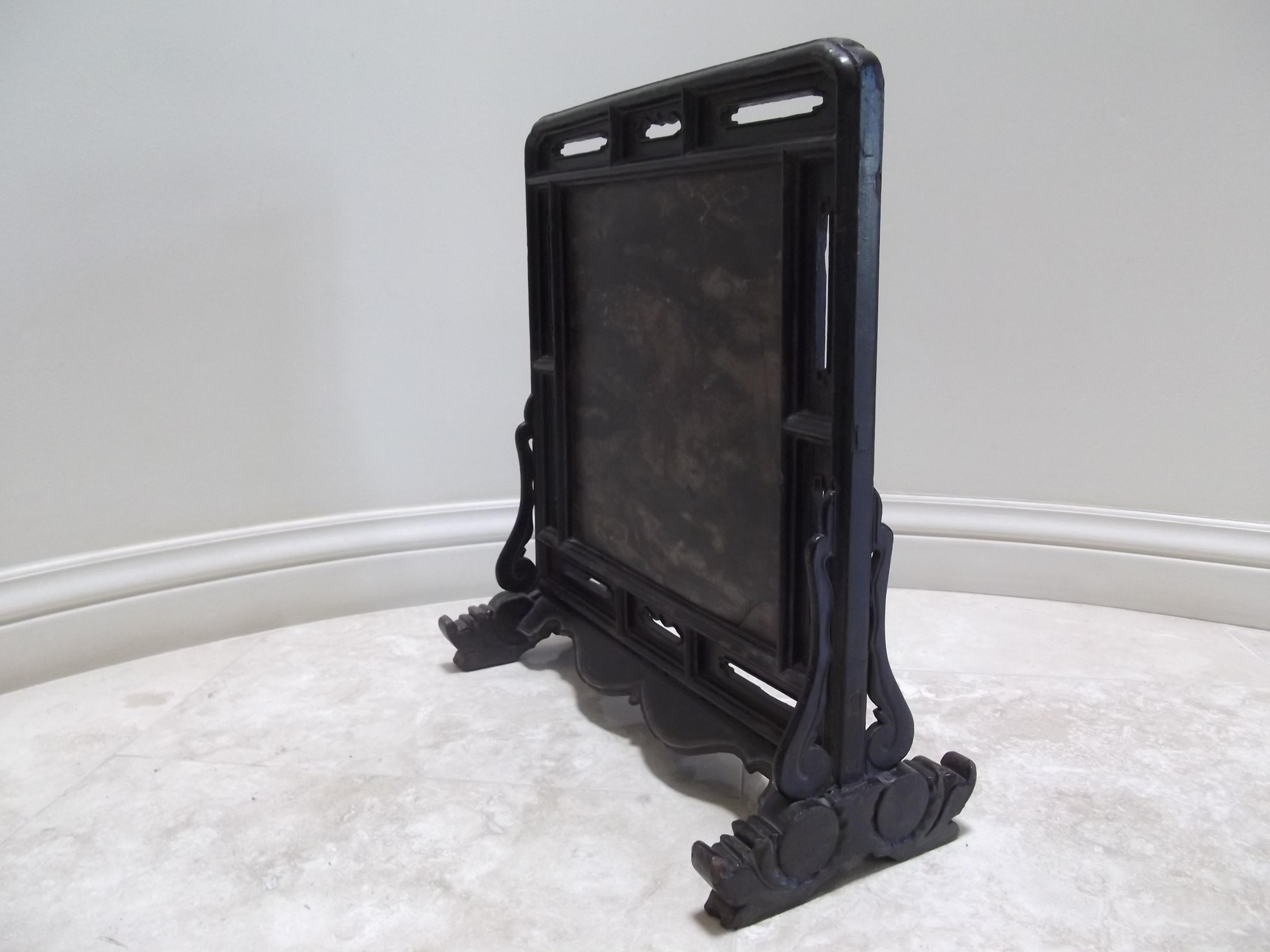 Hardwood 18th Century Black Lacquer Screen For Sale