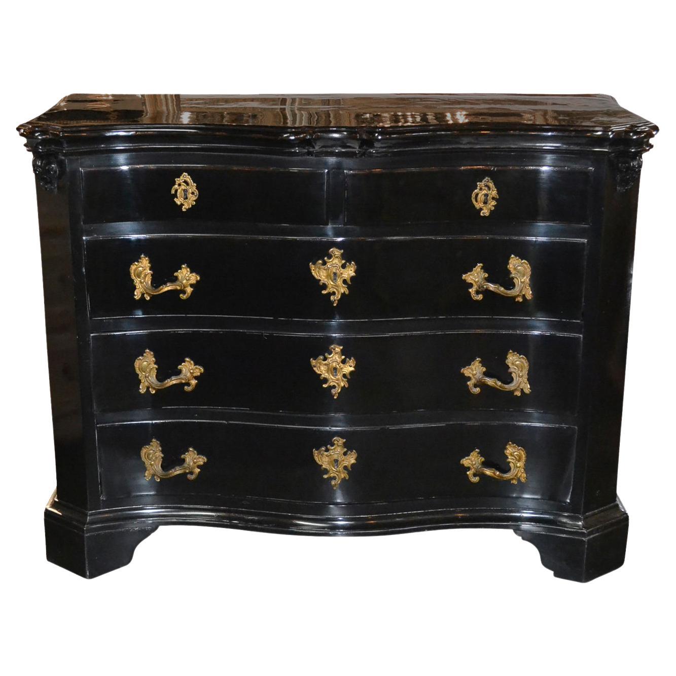 18th Century Black Lacquered Baroque Portuguese Commode