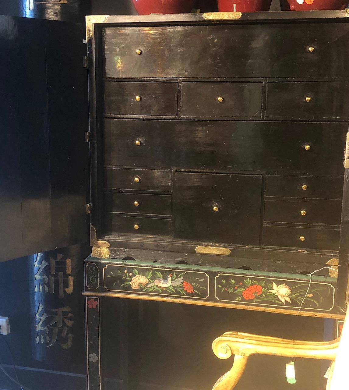 George II An 18th Century Black Lacquered Brass and Chinese Coromandel Cabinet on Stand For Sale