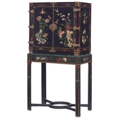 Antique An 18th Century Black Lacquered Brass and Chinese Coromandel Cabinet on Stand