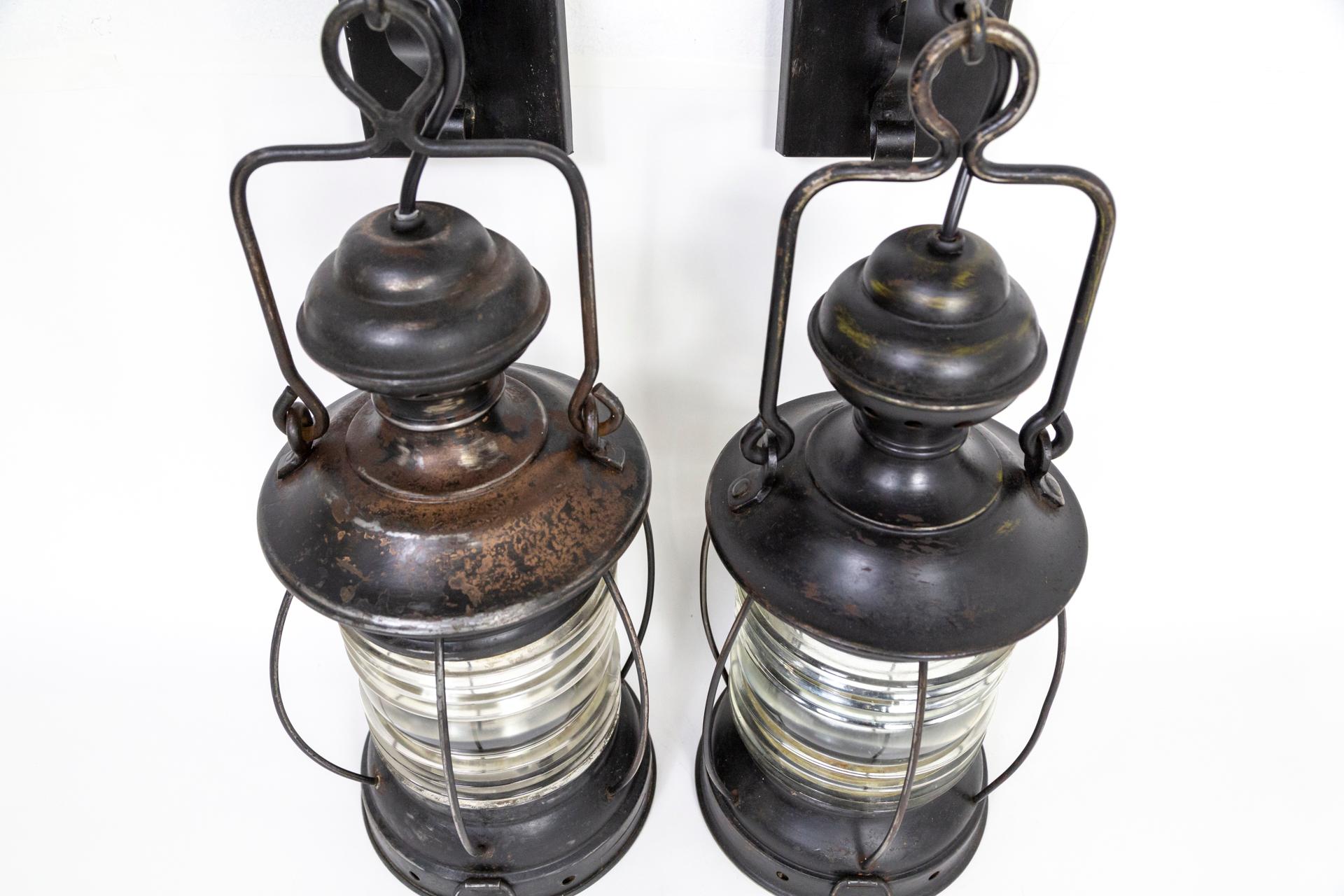 19th Century Black Nautical Lantern Sconces 'Pair' 5