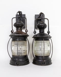 19th Century Black Nautical Lantern Sconces 'Pair'
