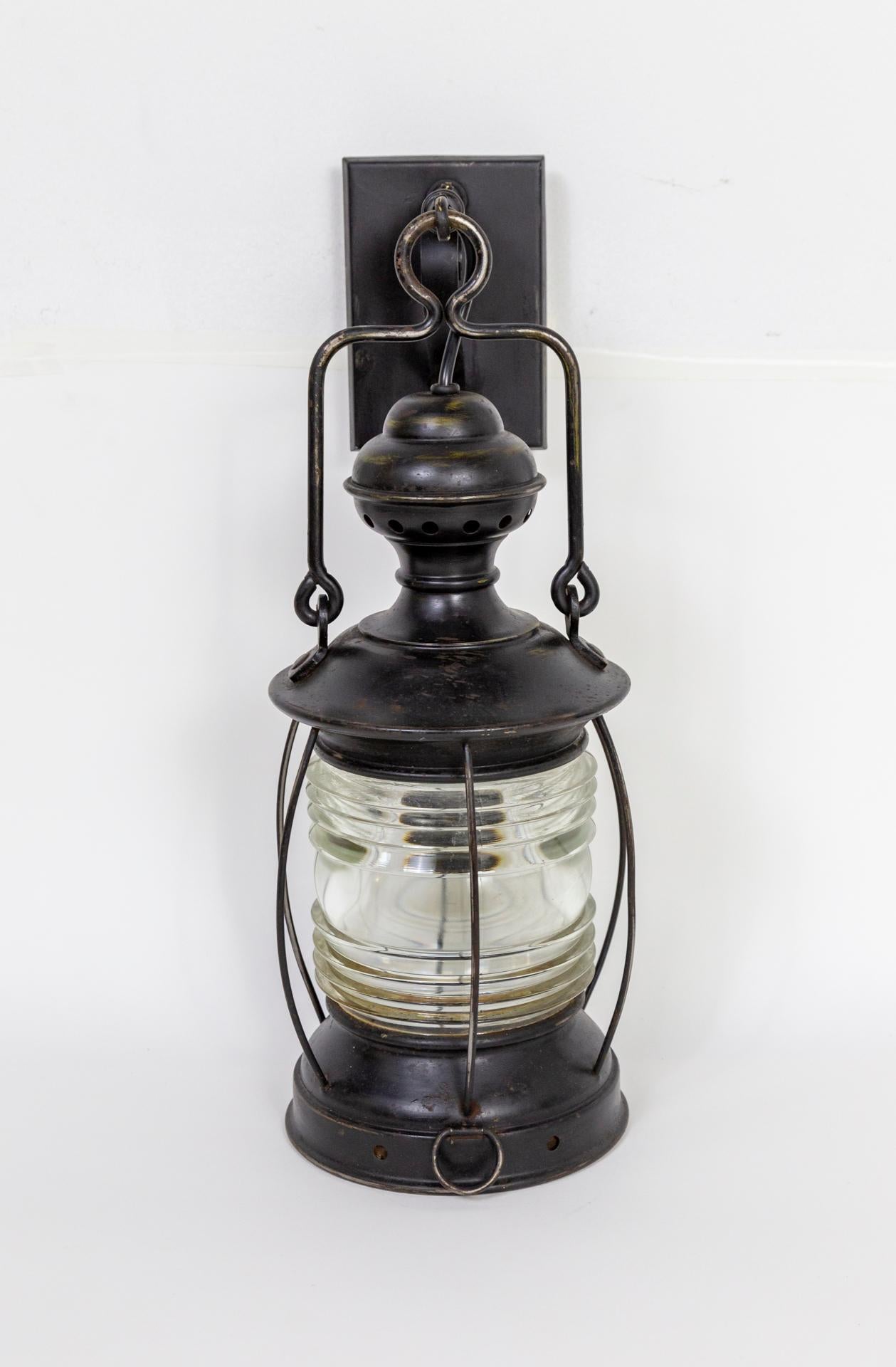 19th Century Black Nautical Lantern Sconces 'Pair' In Good Condition In San Francisco, CA