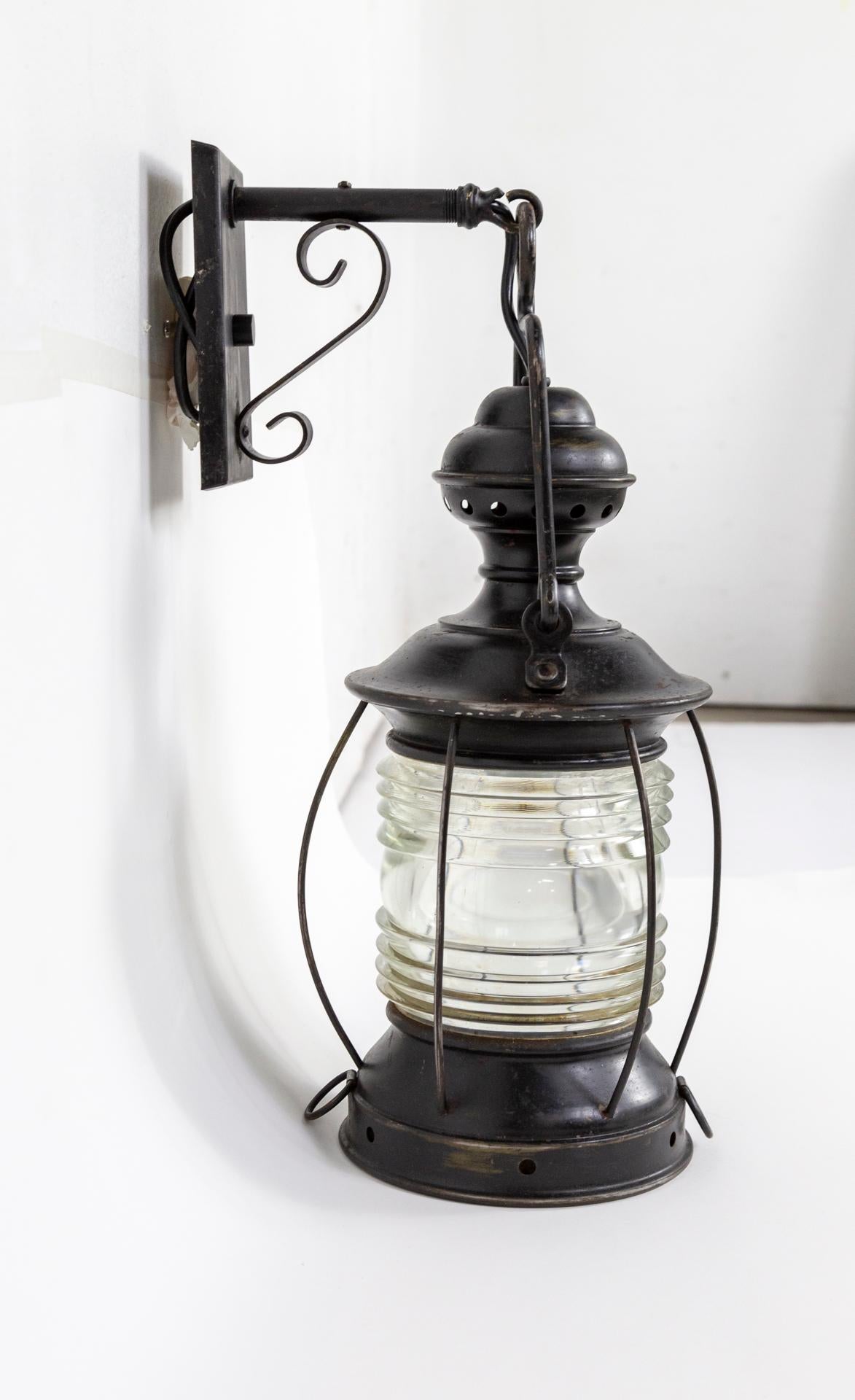 Late 19th Century 19th Century Black Nautical Lantern Sconces 'Pair'