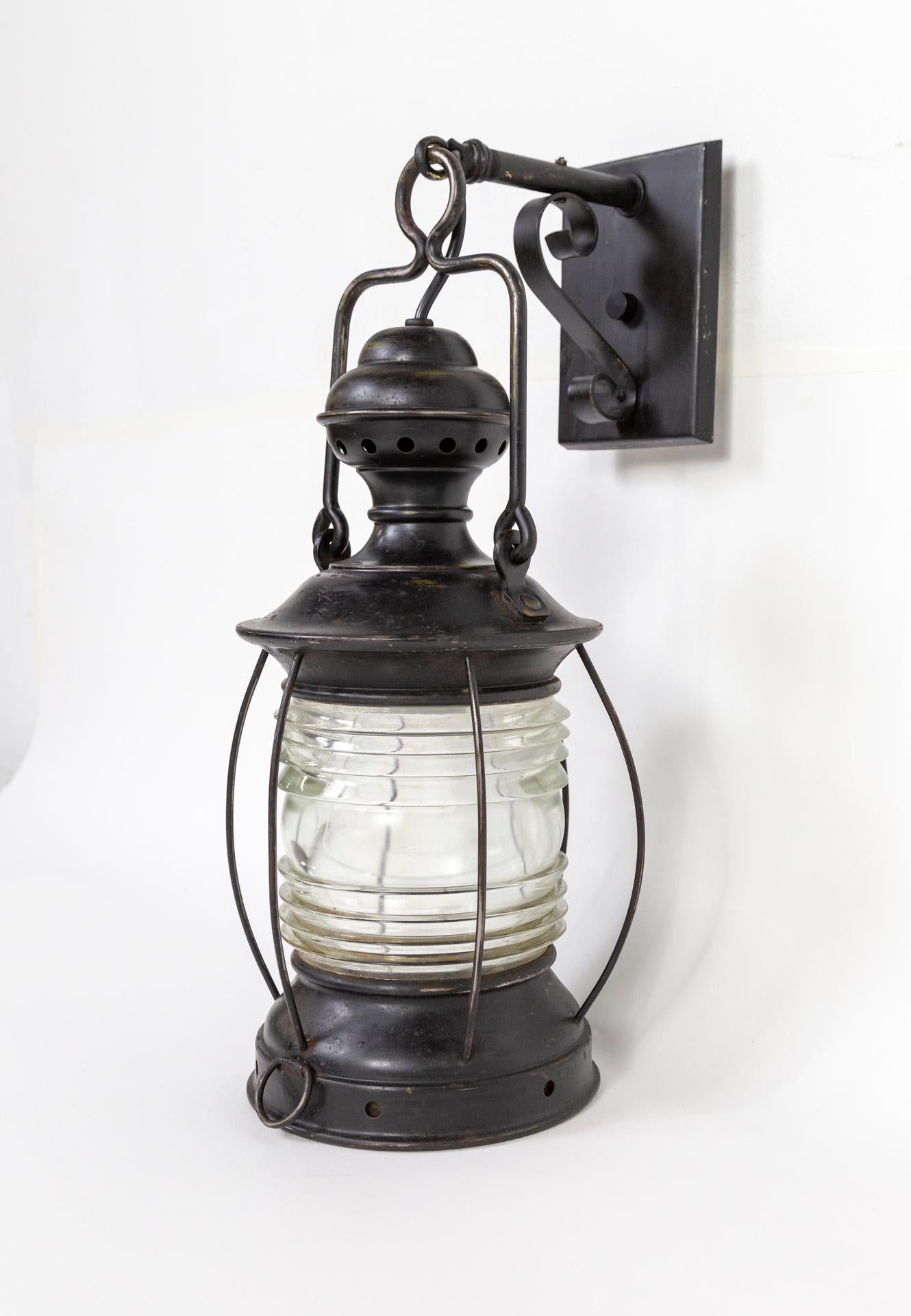 Metal 19th Century Black Nautical Lantern Sconces 'Pair'