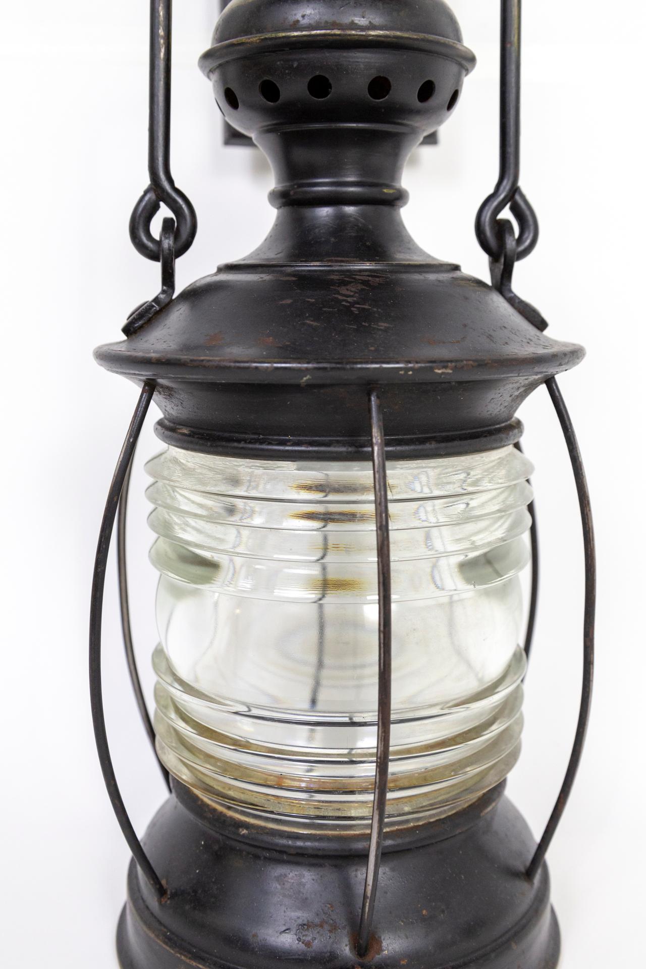 19th Century Black Nautical Lantern Sconces 'Pair' 1