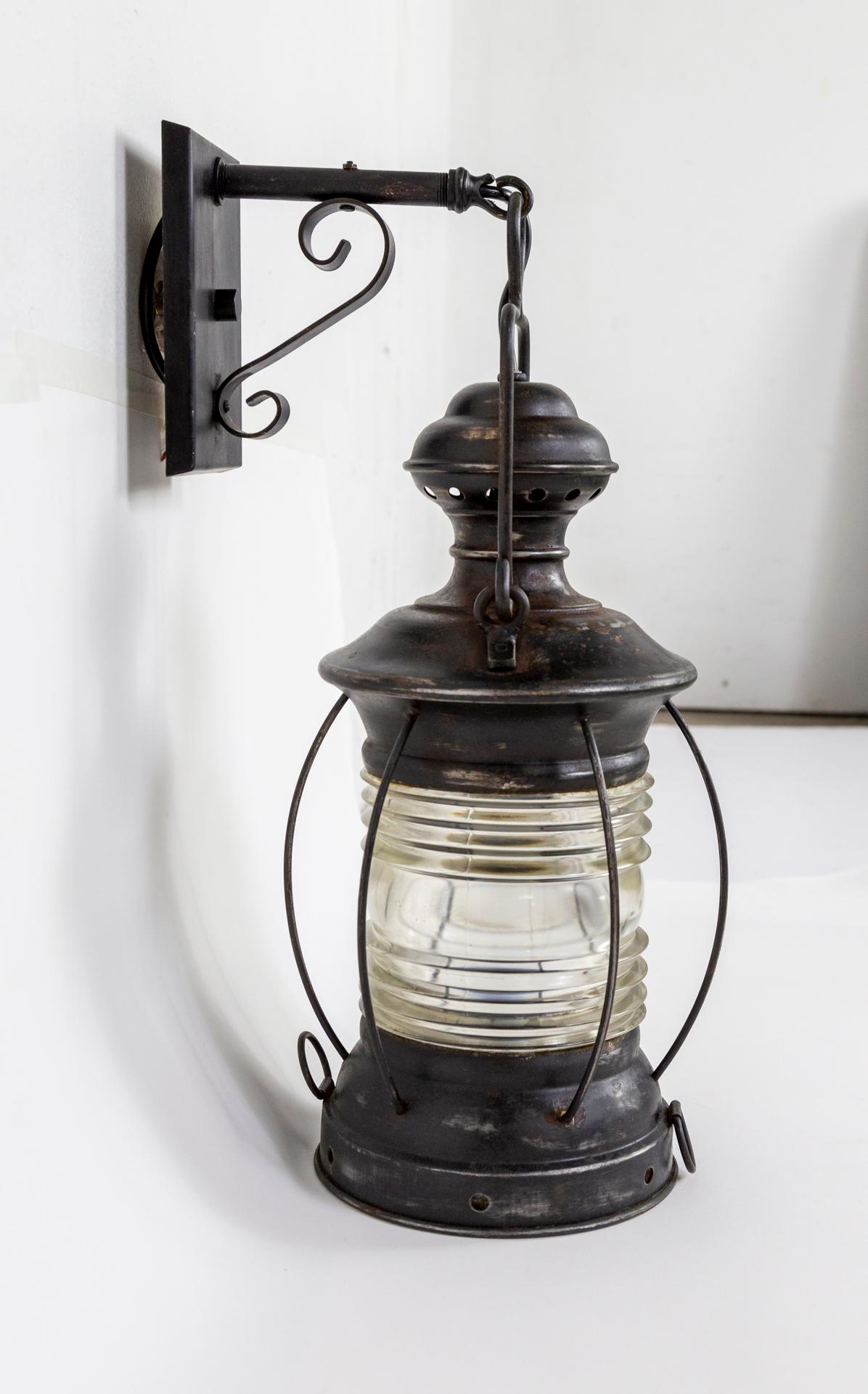 19th Century Black Nautical Lantern Sconces 'Pair' 3