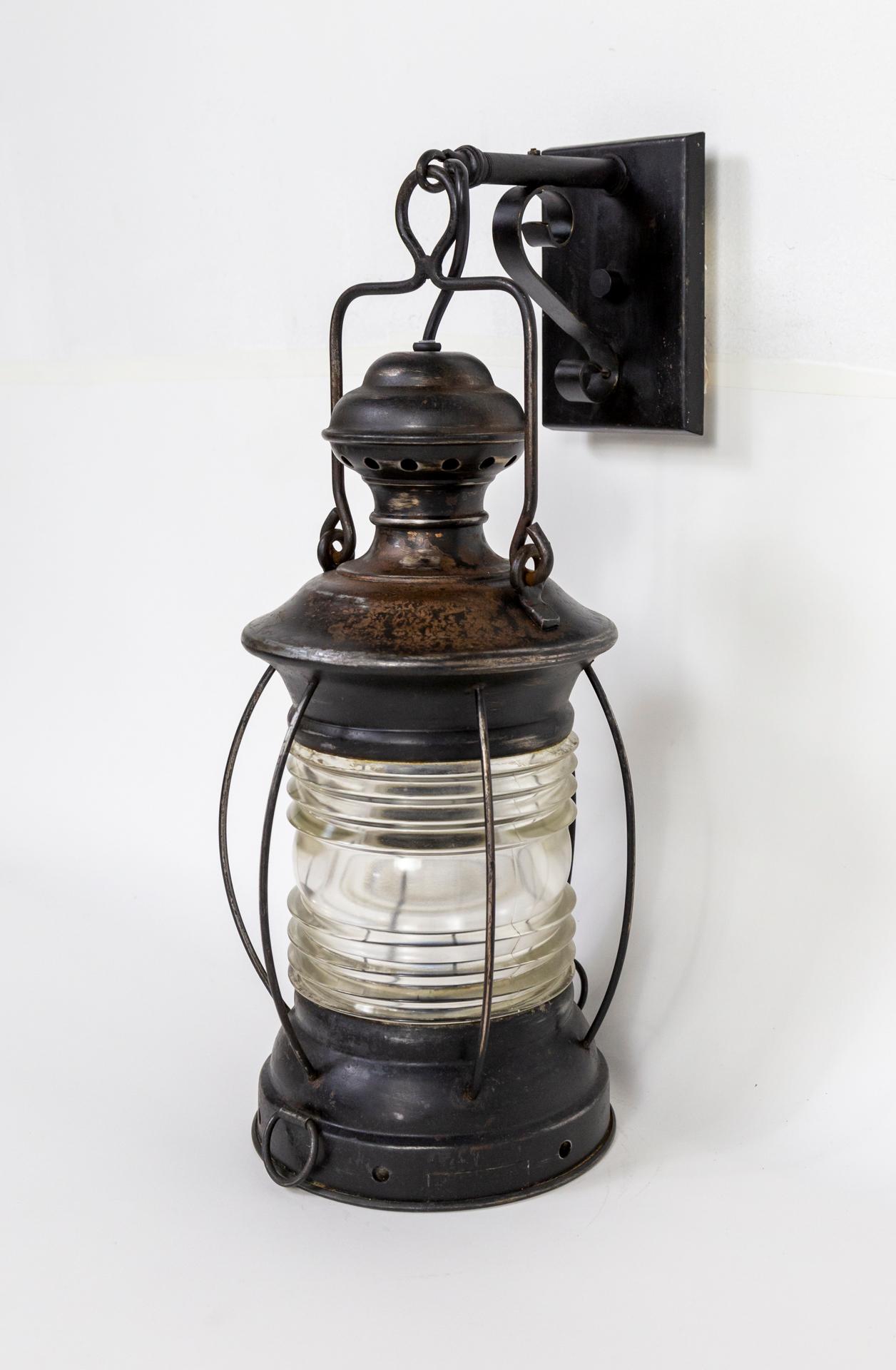 19th Century Black Nautical Lantern Sconces 'Pair' 4