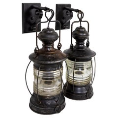 Antique 19th Century Black Nautical Lantern Sconces 'Pair'