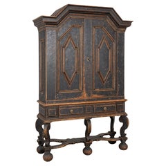 Antique 18th Century Black Painted Oak Baroque Cabinet from Sweden