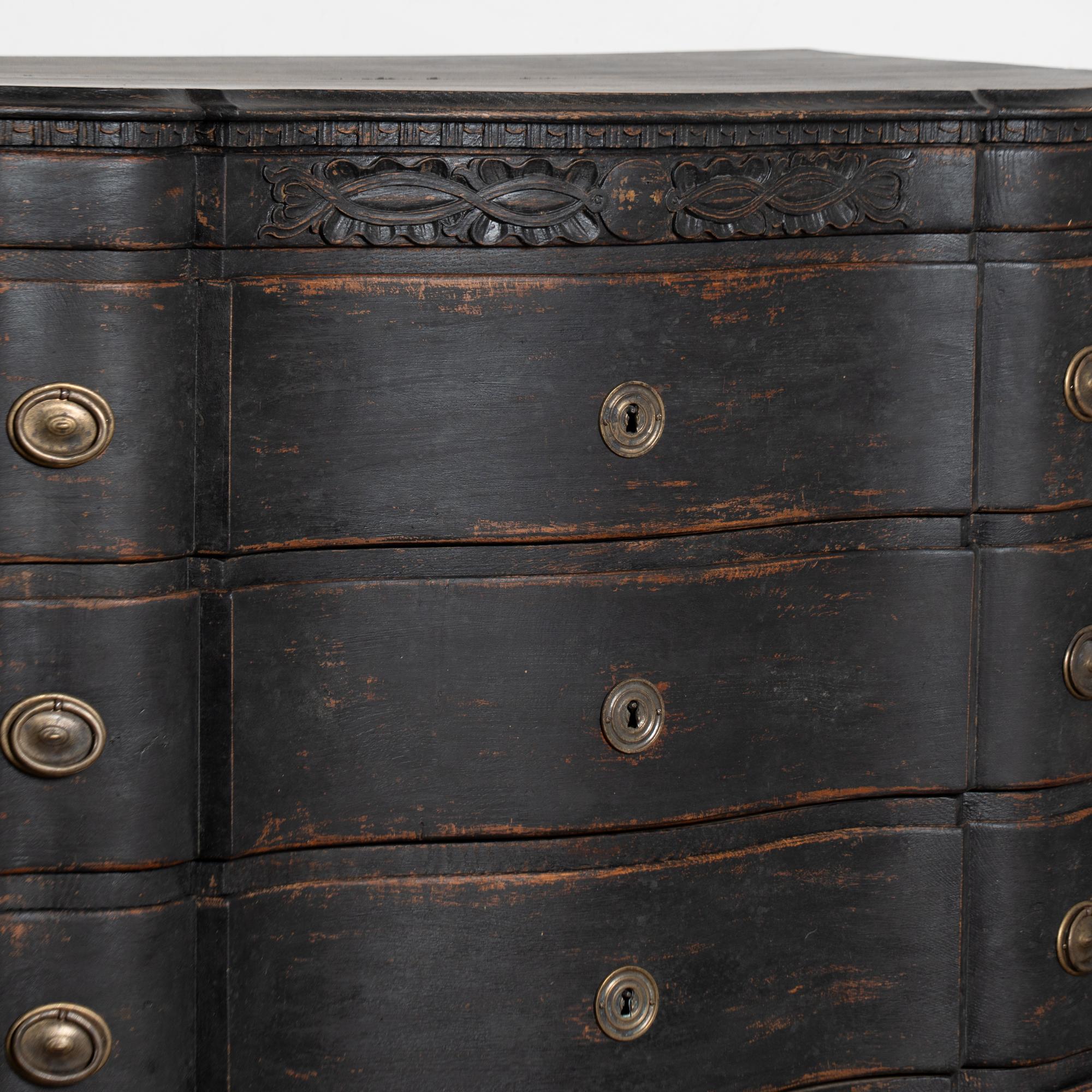 18th Century Black Rococo Large Chest of Four Drawers, Denmark For Sale 5