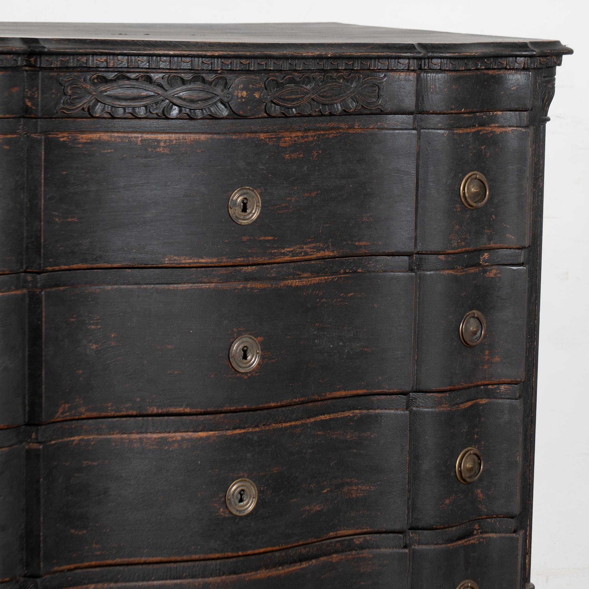 18th Century Black Rococo Large Chest of Four Drawers, Denmark For Sale 6