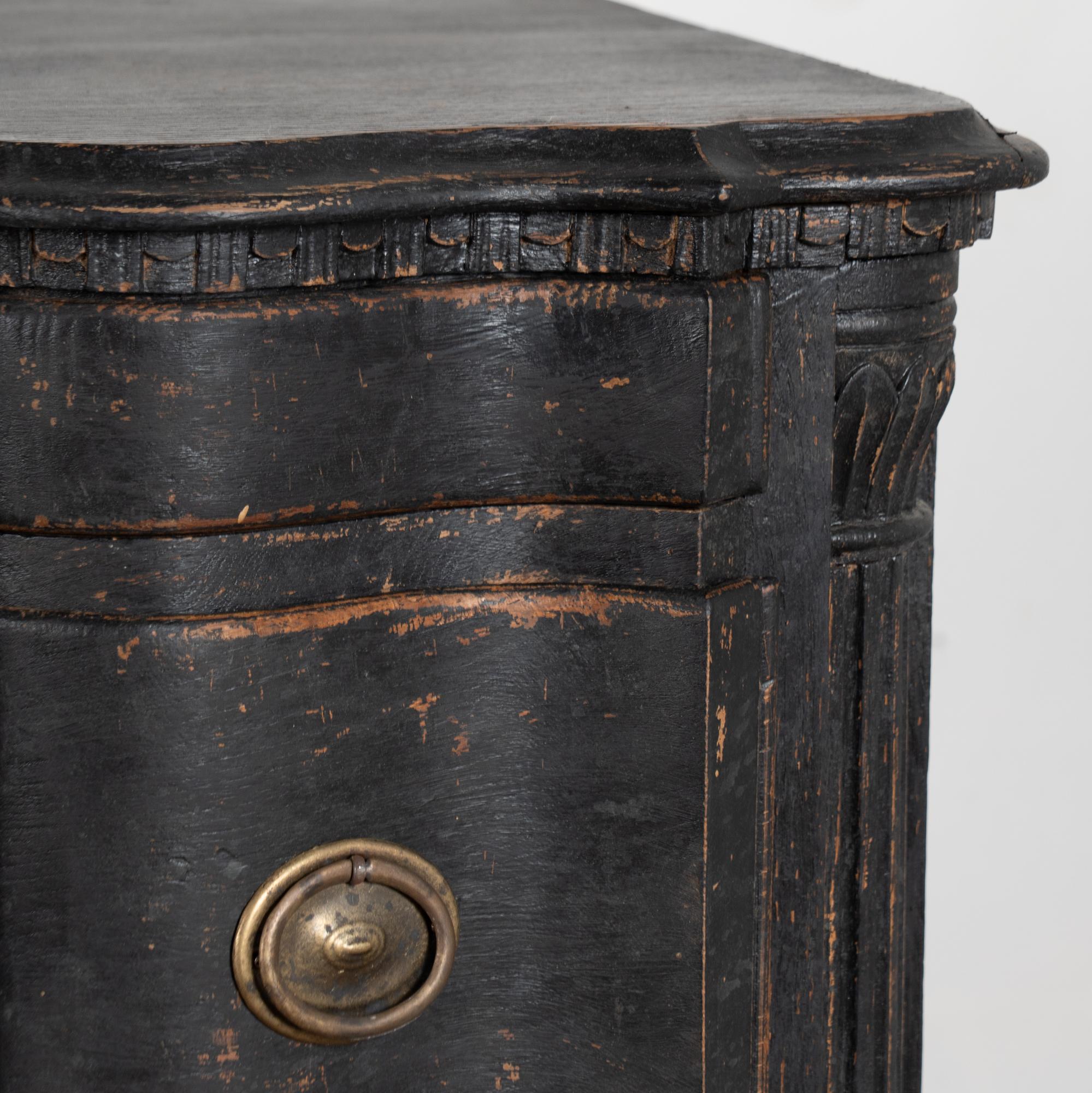 18th Century Black Rococo Large Chest of Four Drawers, Denmark For Sale 7