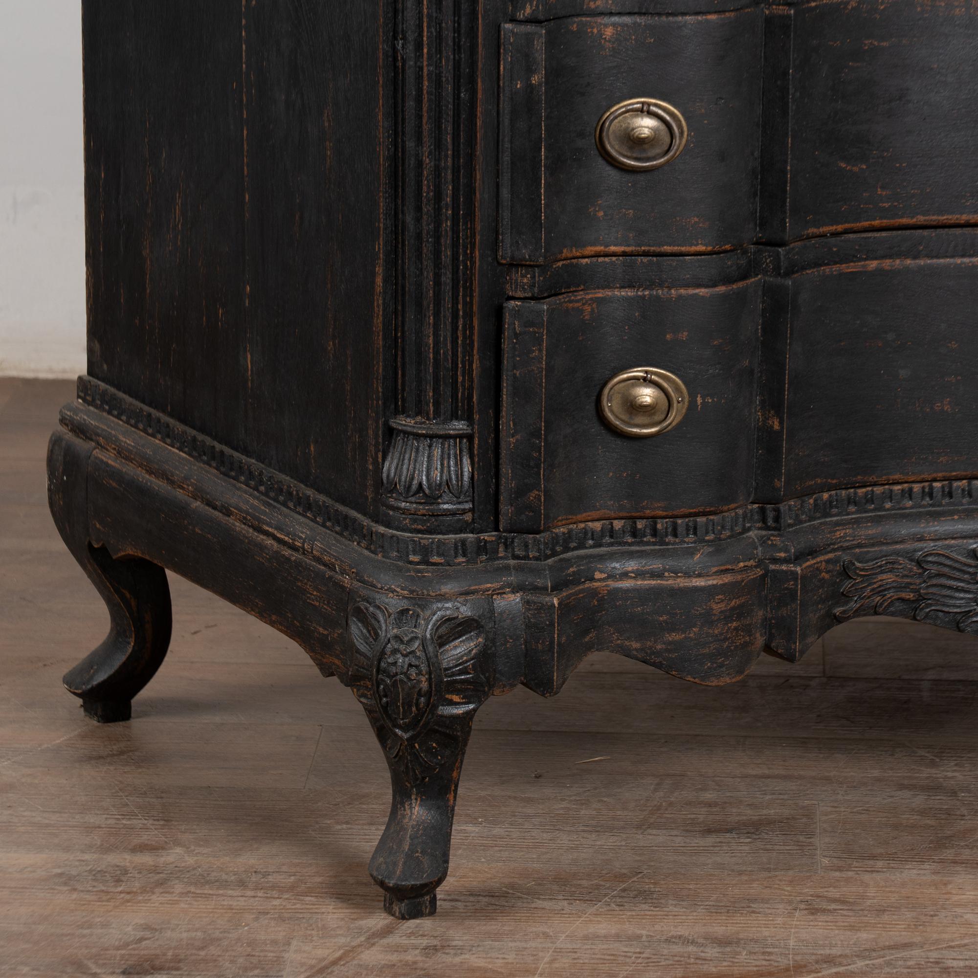 18th Century Black Rococo Large Chest of Four Drawers, Denmark For Sale 8