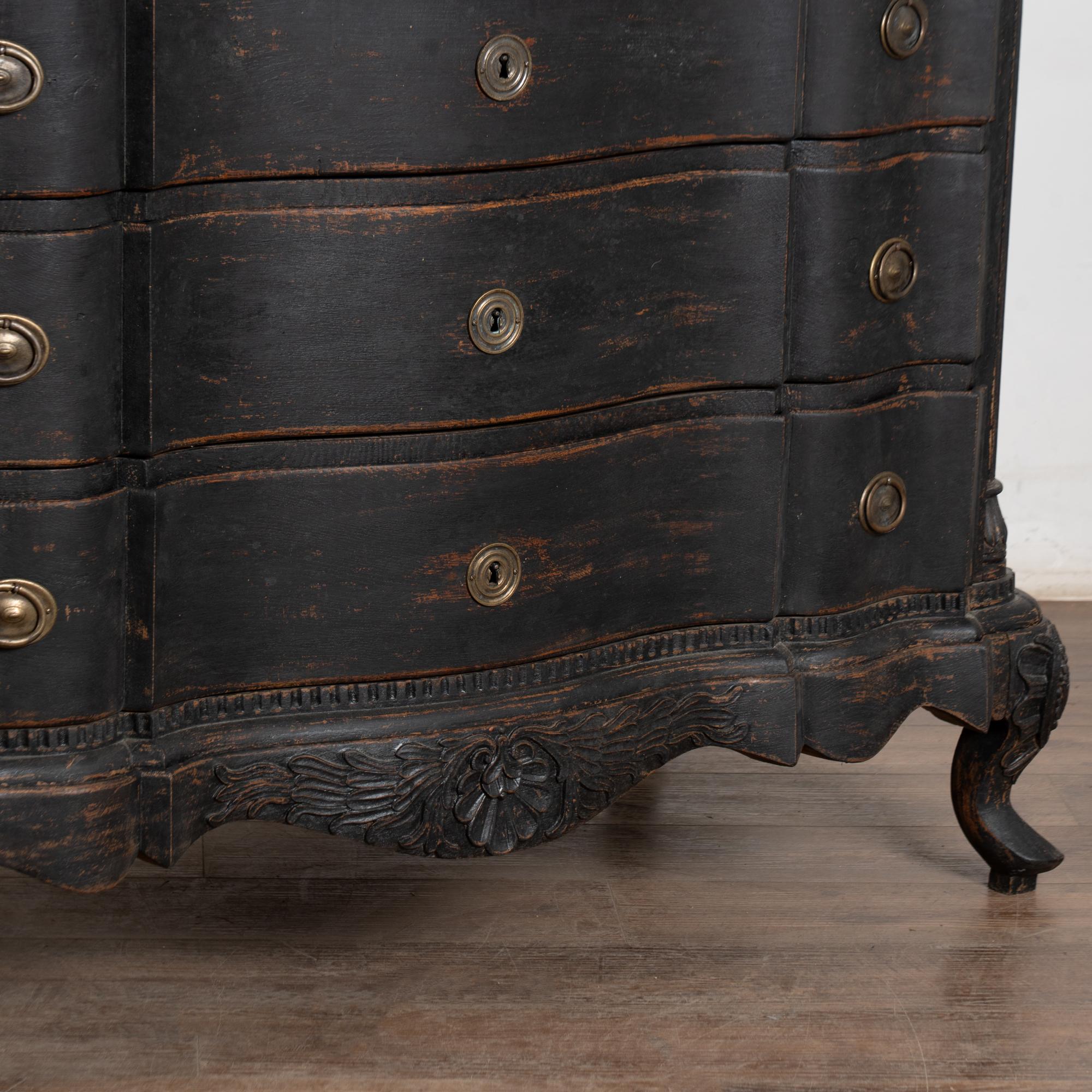 18th Century Black Rococo Large Chest of Four Drawers, Denmark For Sale 12
