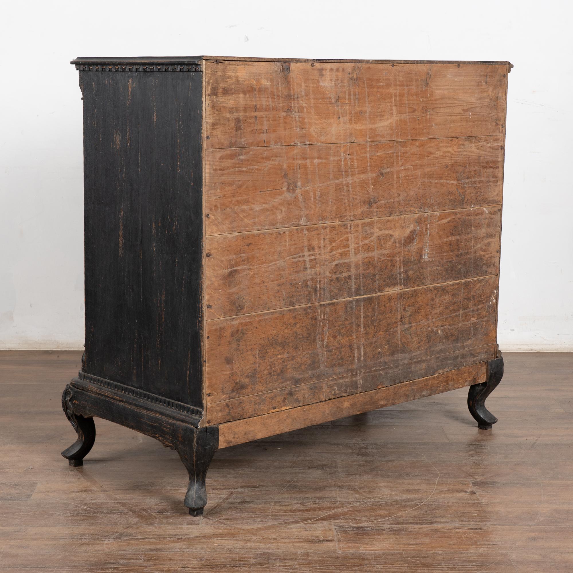 18th Century Black Rococo Large Chest of Four Drawers, Denmark For Sale 15