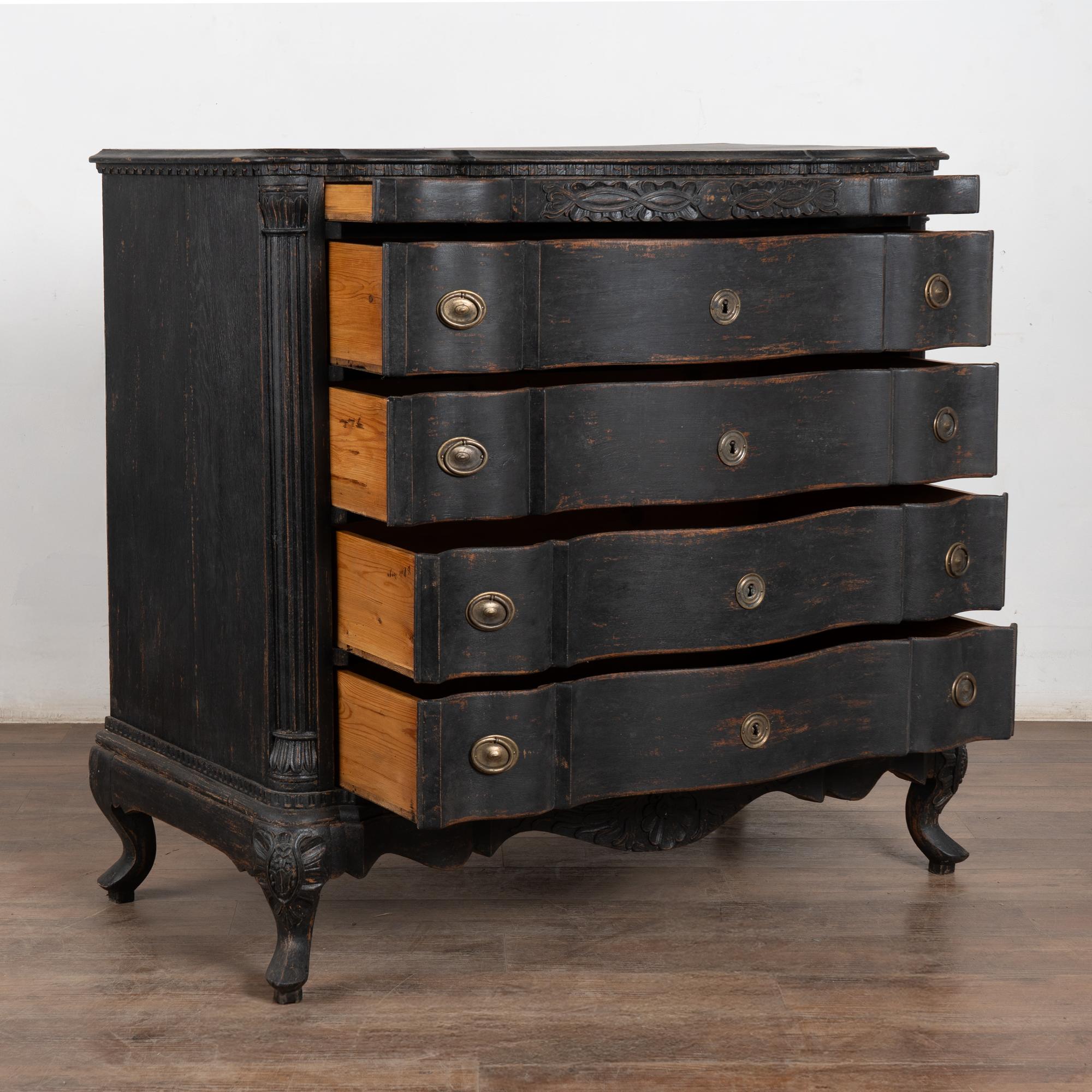 Danish 18th Century Black Rococo Large Chest of Four Drawers, Denmark For Sale