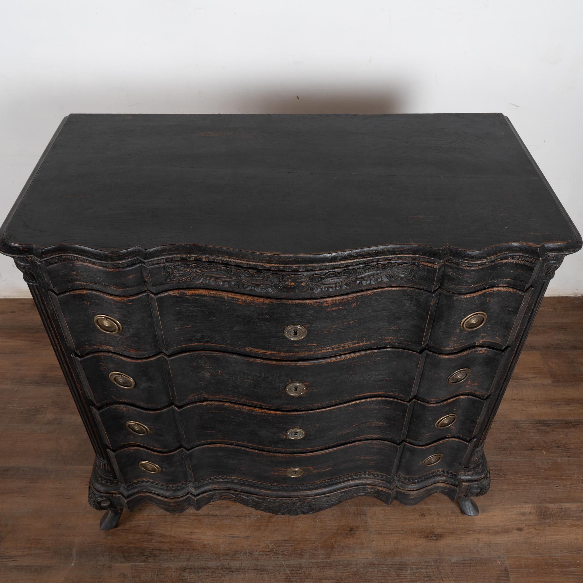 Brass 18th Century Black Rococo Large Chest of Four Drawers, Denmark For Sale