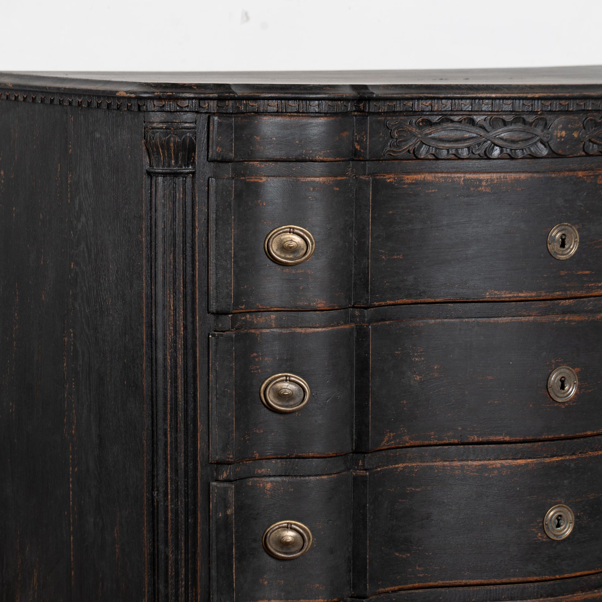 18th Century Black Rococo Large Chest of Four Drawers, Denmark For Sale 4