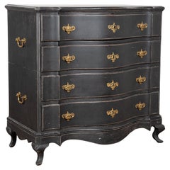 18th Century Black Rococo Large Oak Chest of Four Drawers, Denmark