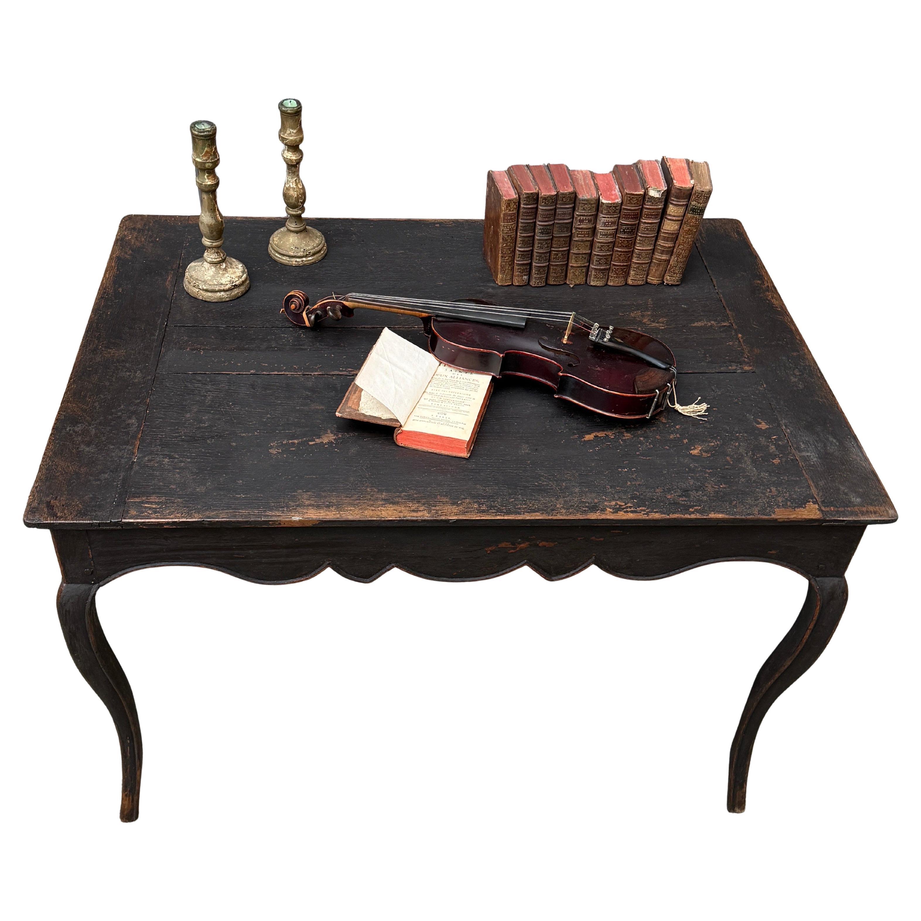 Hand-Painted 18th Century Black Rococo Writing Desk Table For Sale